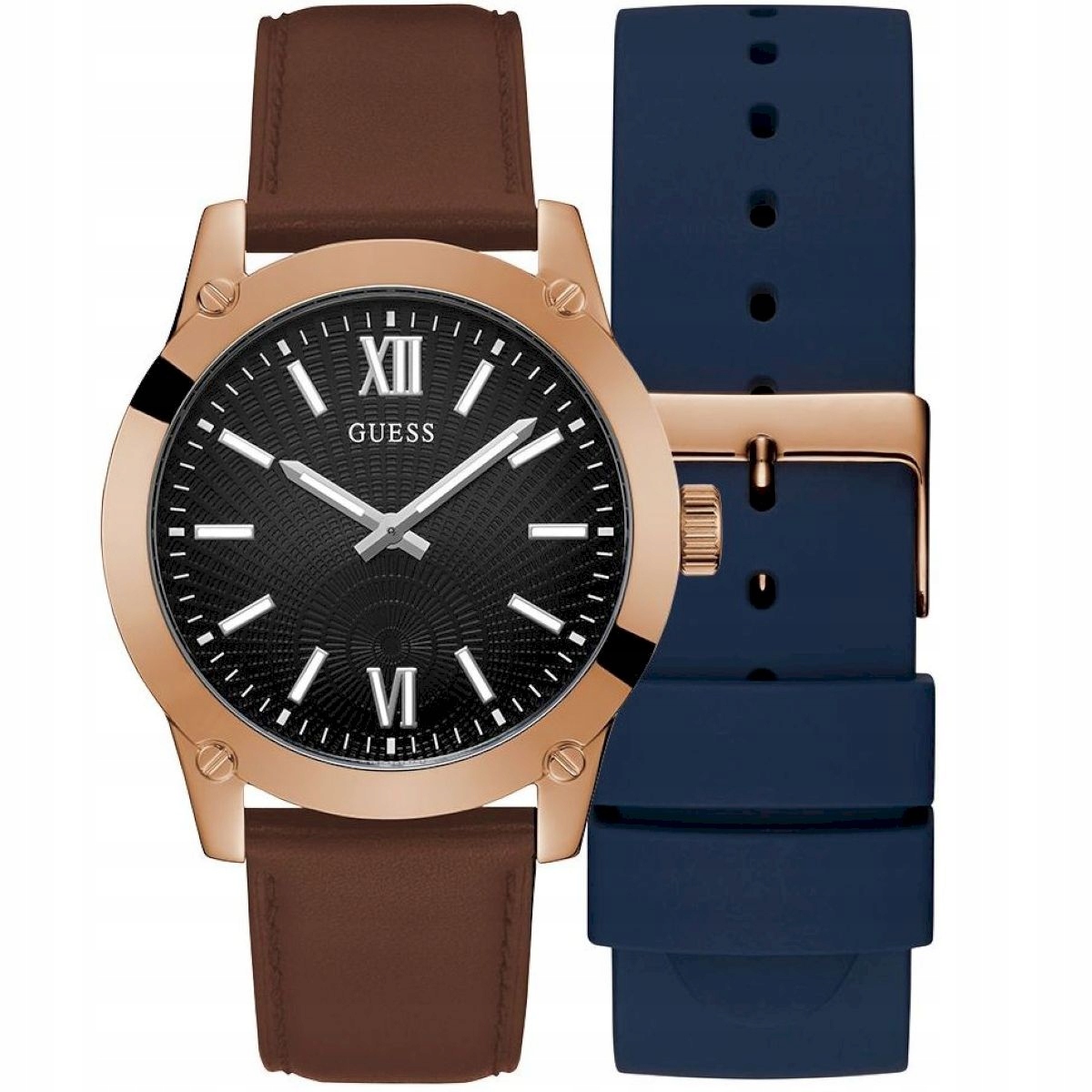 Růžově zlaté pánské hodinky Guess Crescent s přídavným páskem GW0630G3