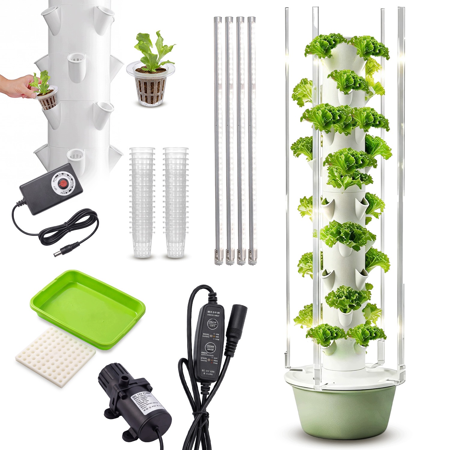 Wieża Hydroponiczna Donica Warzywniak Do Uprawy Roślin 9 Poziomów Led Grow