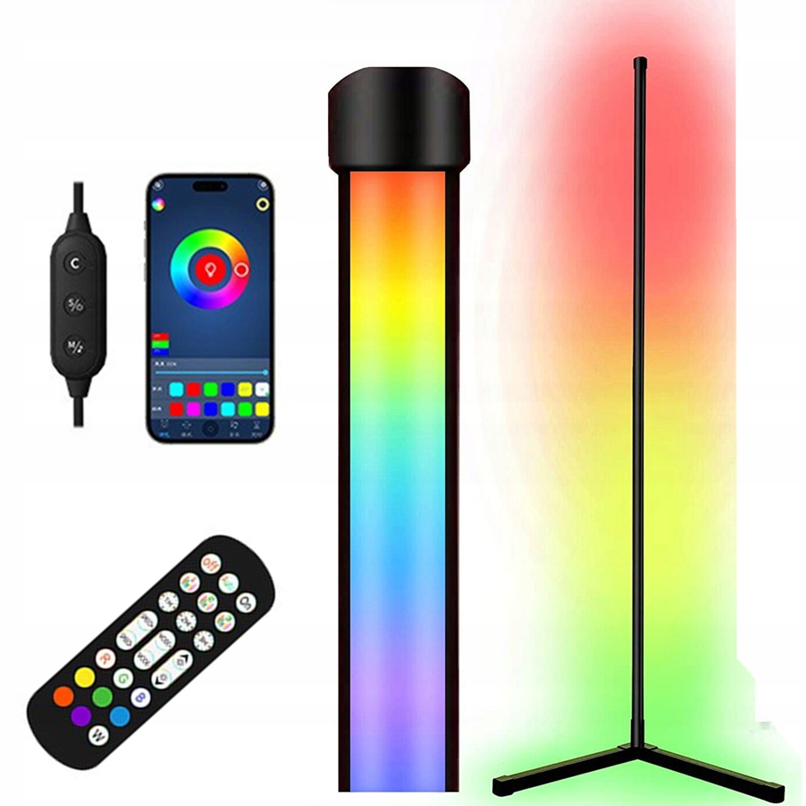 160 cm Stojací rohová stojací lampa Rgb Led Dálkový Ovladač Apklikace Duhový Efekt