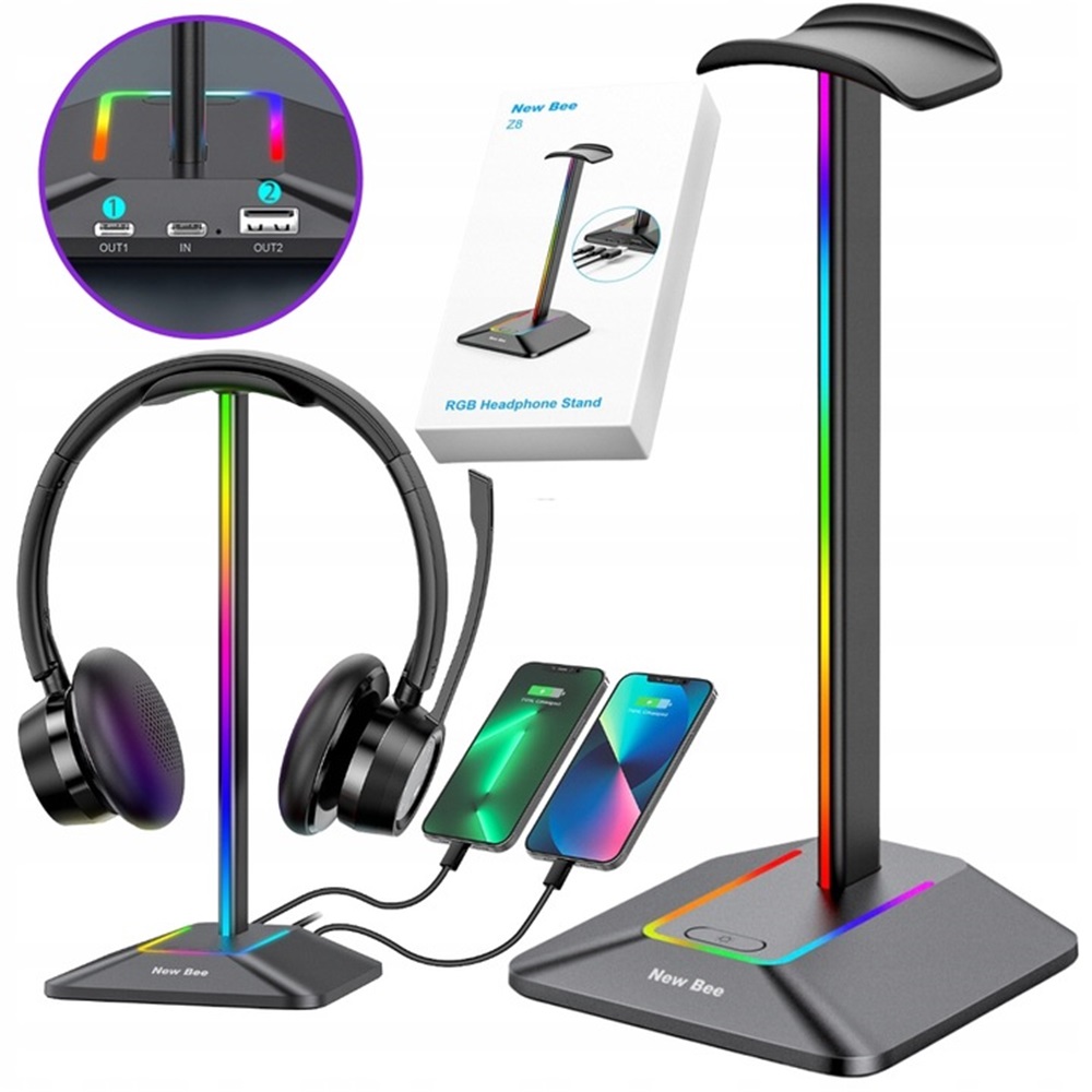 Stojan Stativ Držák Na Sluchátka Herní Podsvícení Rgb Hub 2X Usb