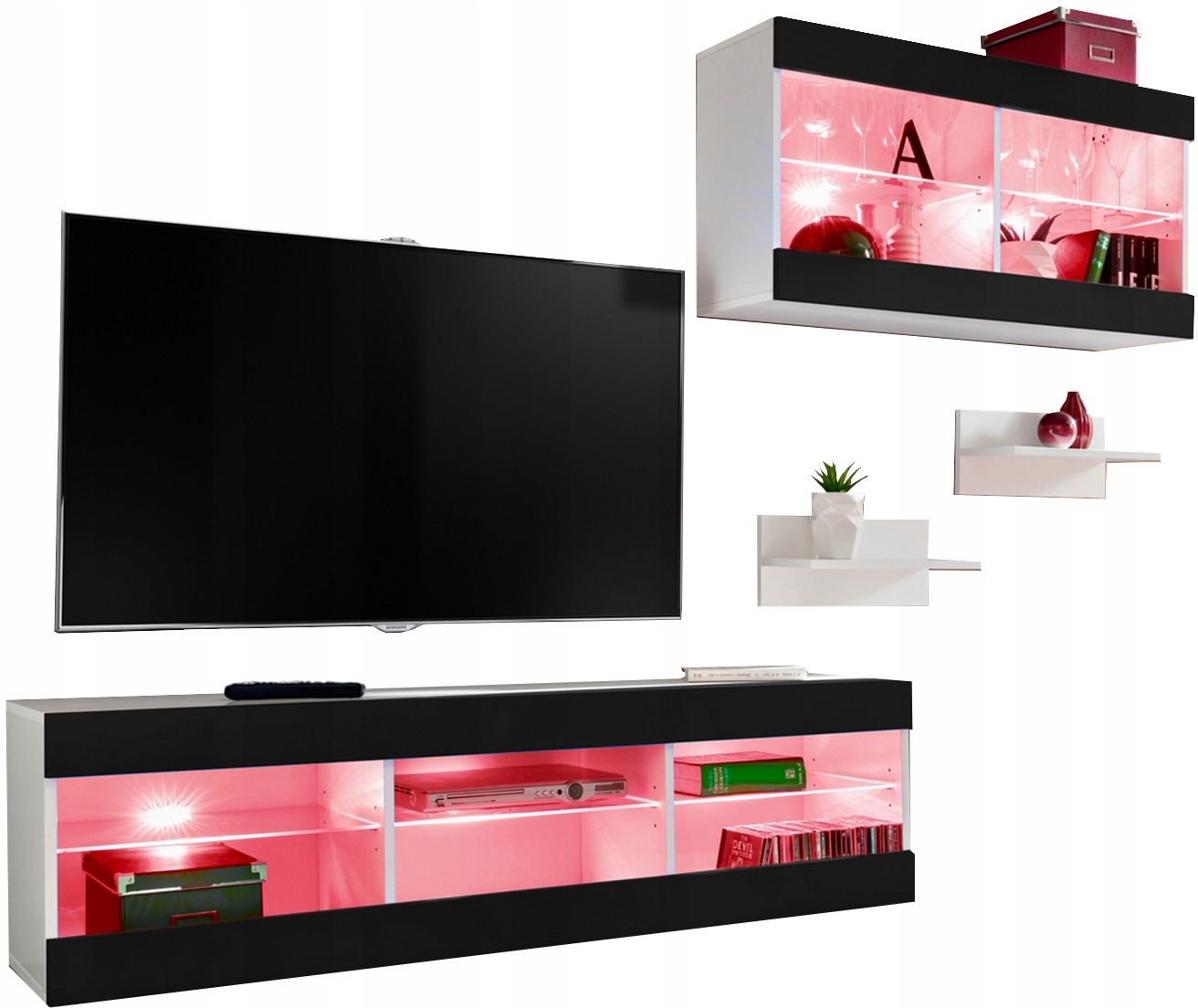 Sada nábytku Rtv Tivoli SET3 Biela/Čierna, Led Rgb