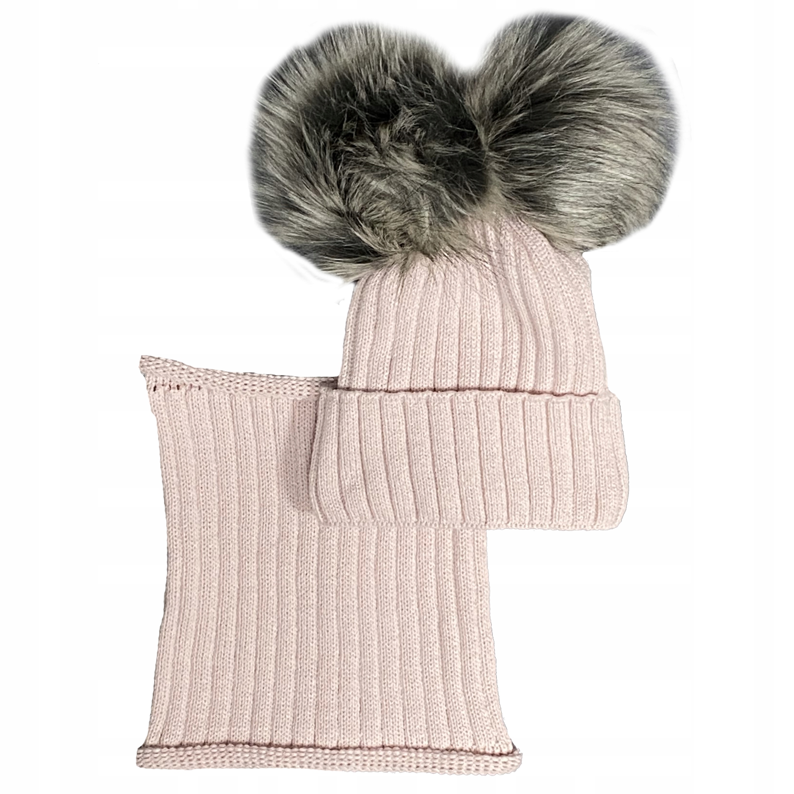 

Czapka z polarem dwa pompony Komin komplet Damski