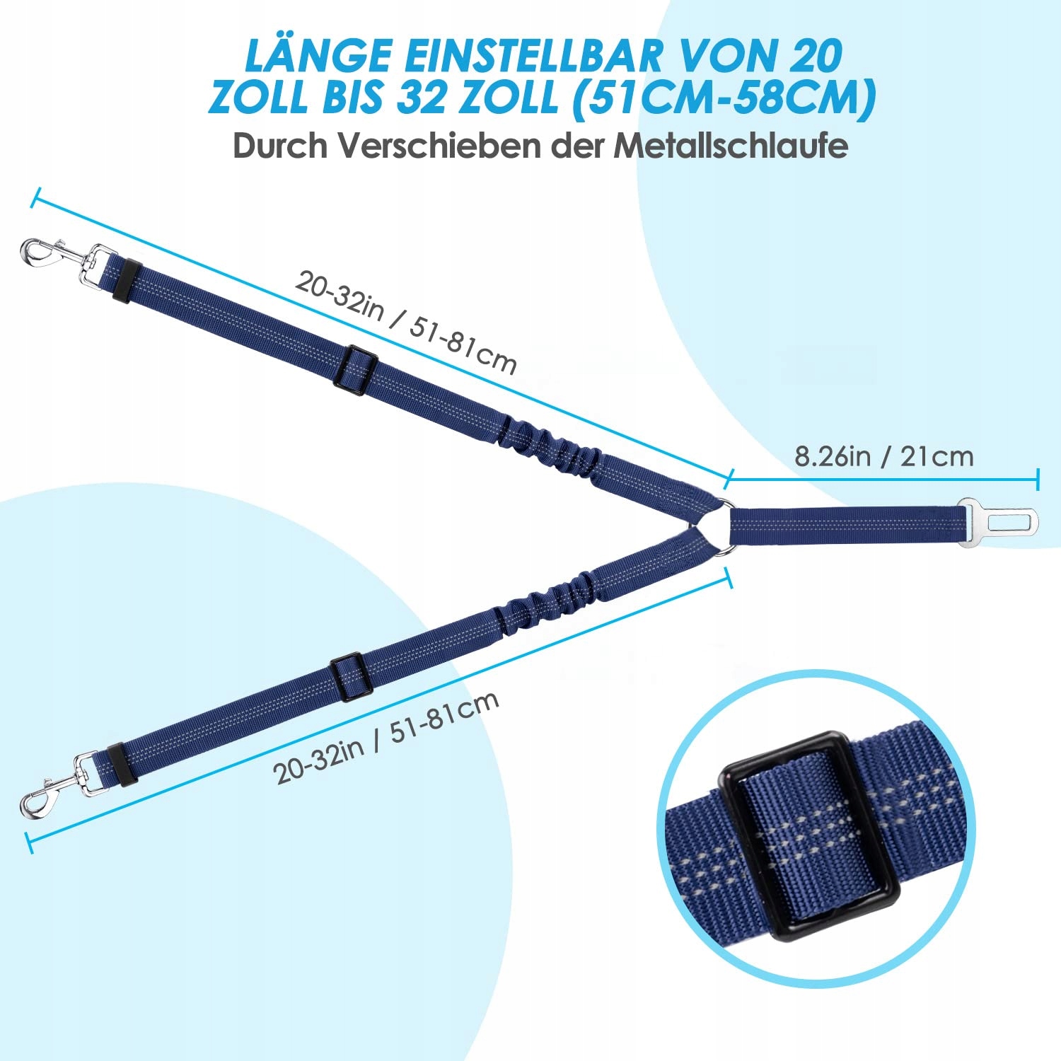 SLOWTON Pas Samochodowy Dla Psa Regulowany Odbijający Bezpieczny NIEBIESKI — miniatura 7