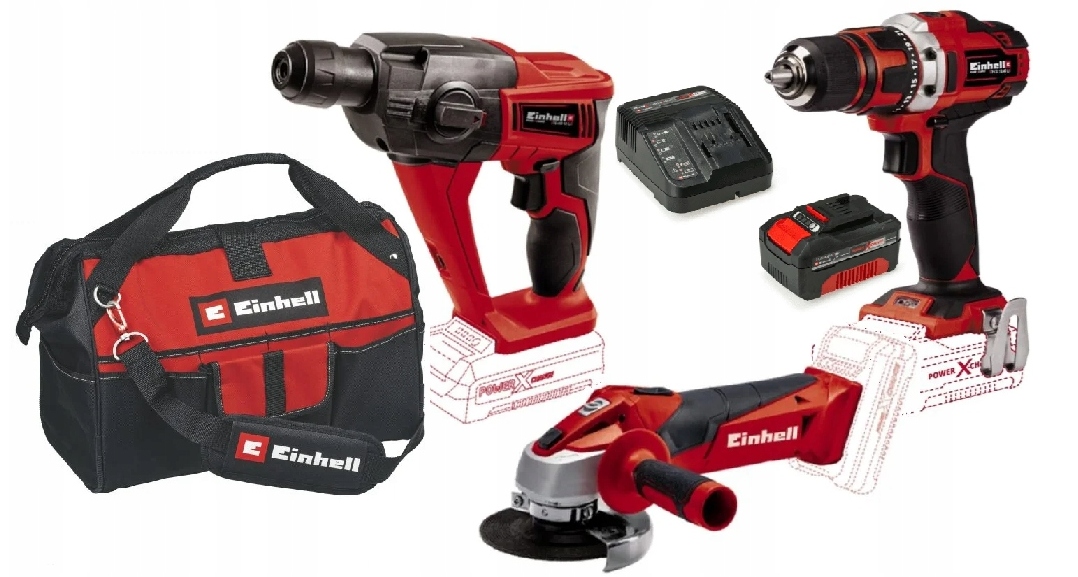 Einhell Sada Aku Nářadí 18V Pxc 4,0AH Vrtačka/šroubovák, Příklepová Vrtačka, Brašna, Ostatní