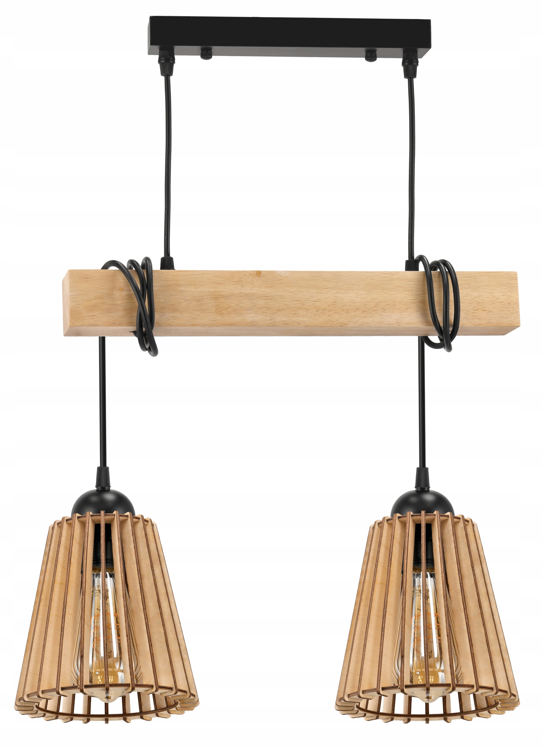 Závěsné Stropní Svítidlo Led Dřevěný nosník 2x E27 Dřevěný lustr Kužel