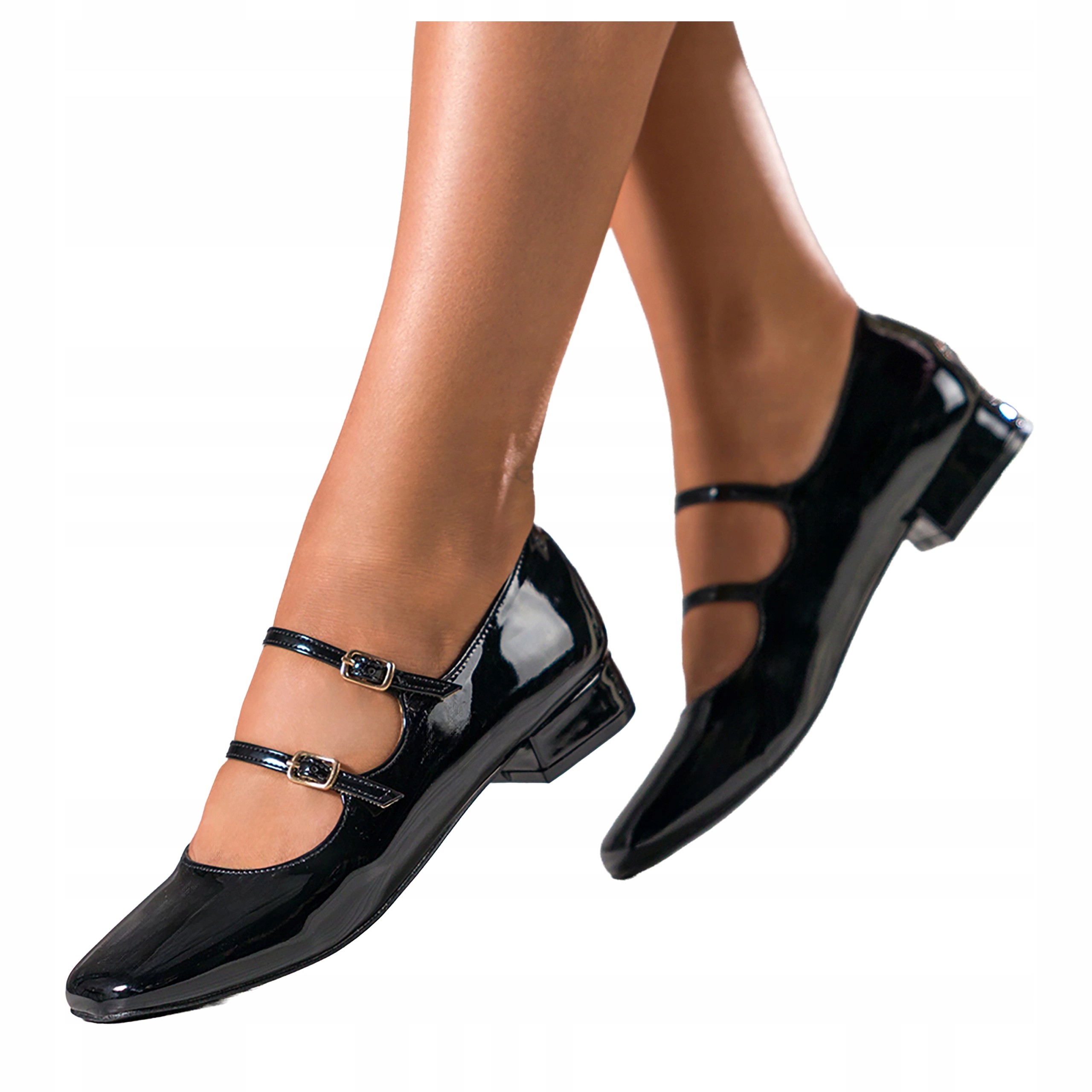 Černé Dámské Baleríny Mary Jane Módní Lakované Nízký Podpatek Klocek r 37