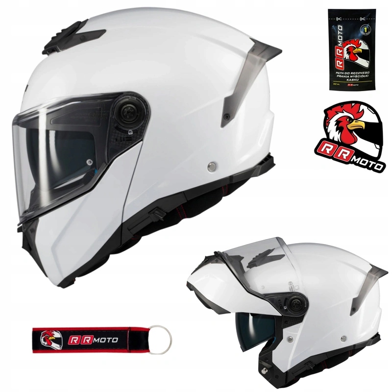 Výklopná motocyklová prilba Mt Atom 2 Sv Pure White biela so slnečnou clonou Darčeky