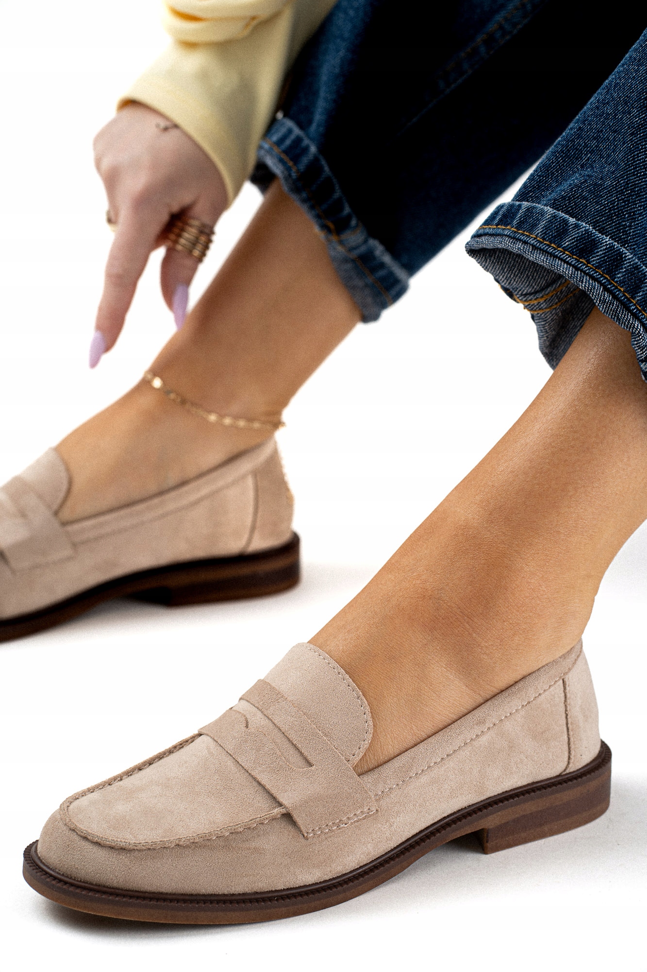 Mokasyny damskie beżowe zamszowe i 36