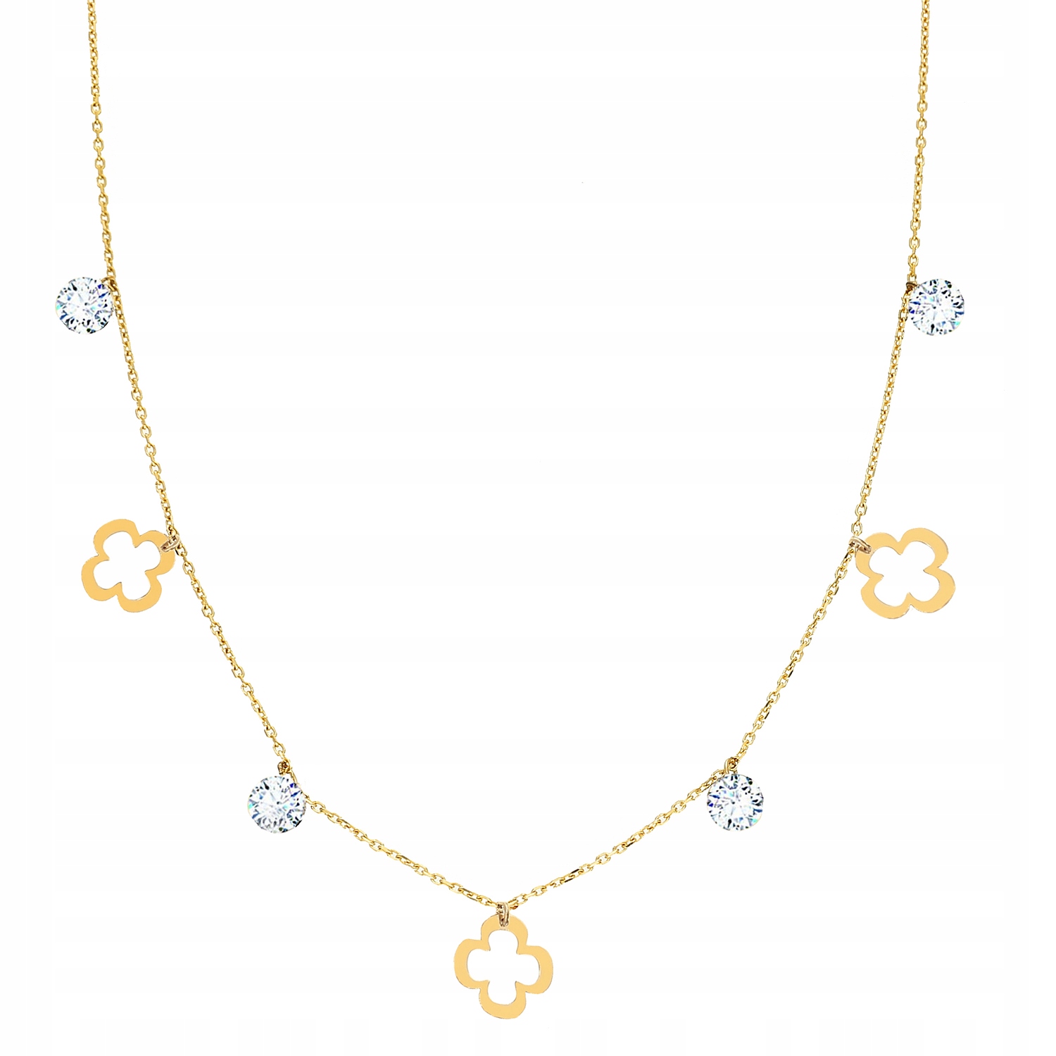 Zlatý Náhrdelník Čtyřlístek Bílé Zirkony Choker PR.585