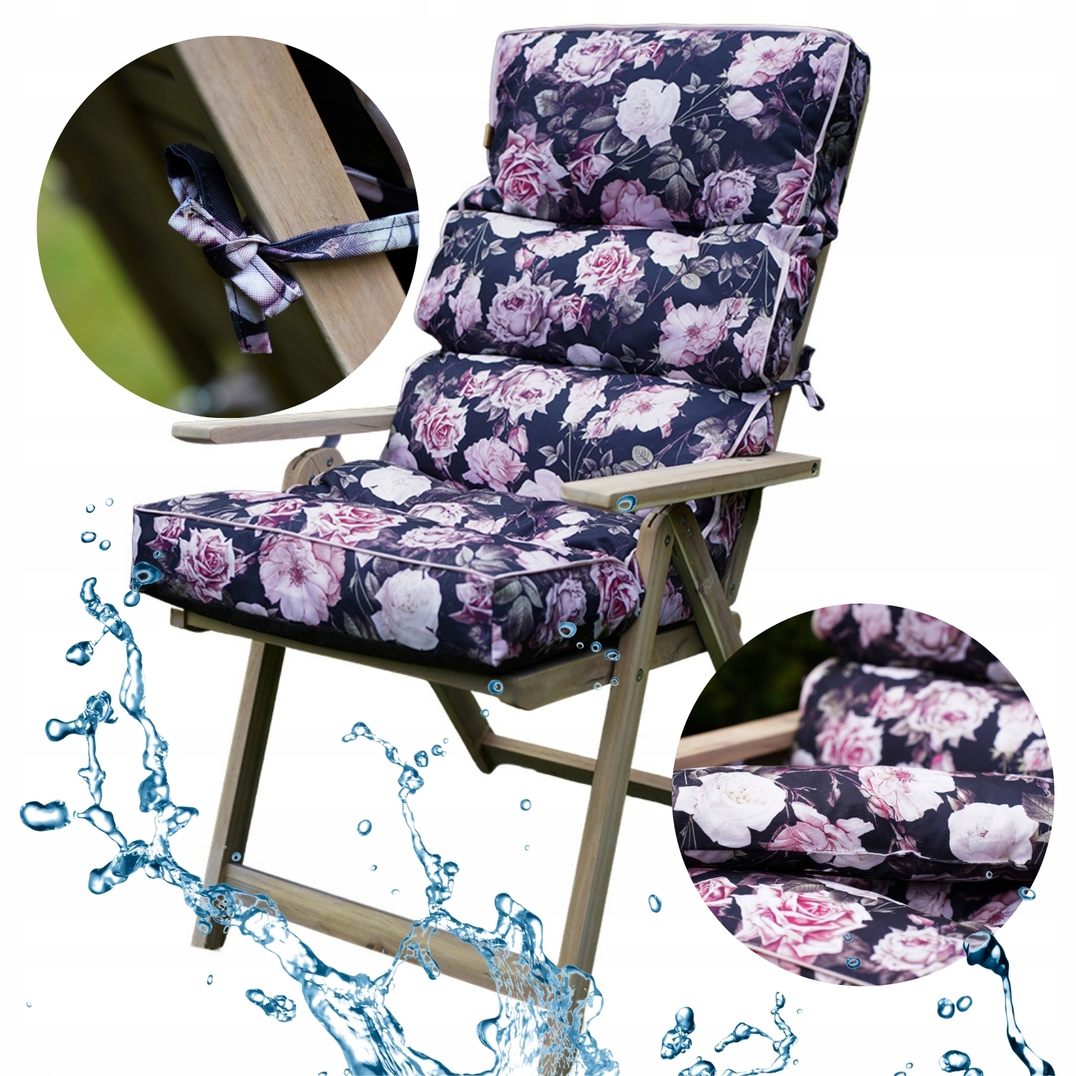 Polštář na zahradní židli lehátko Vodotěsná vázaná opěrka hlavy Bonus