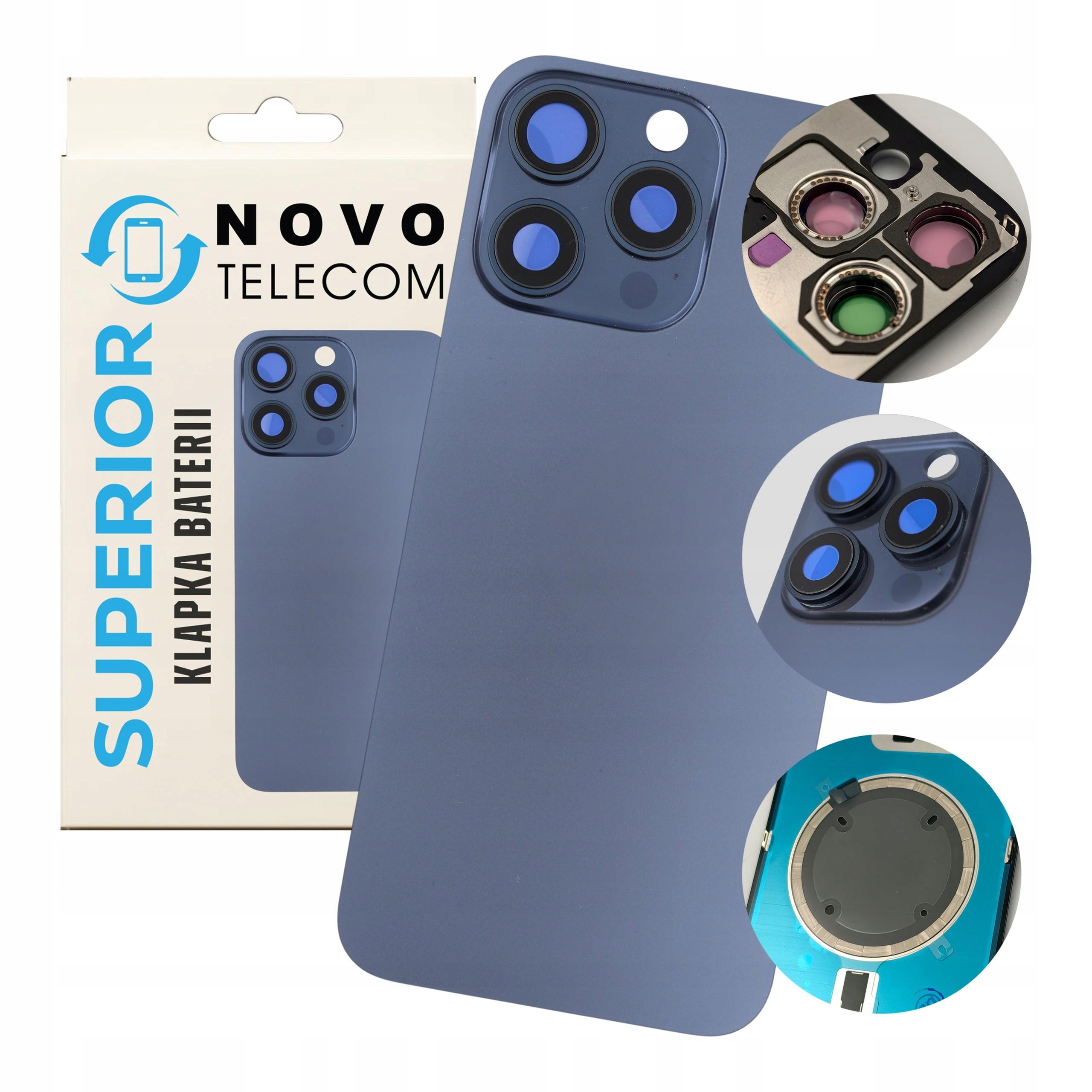 Klapka Baterii do iPhone 15 Pro Max Niebieska Plecki Tylny Panel Magnesami