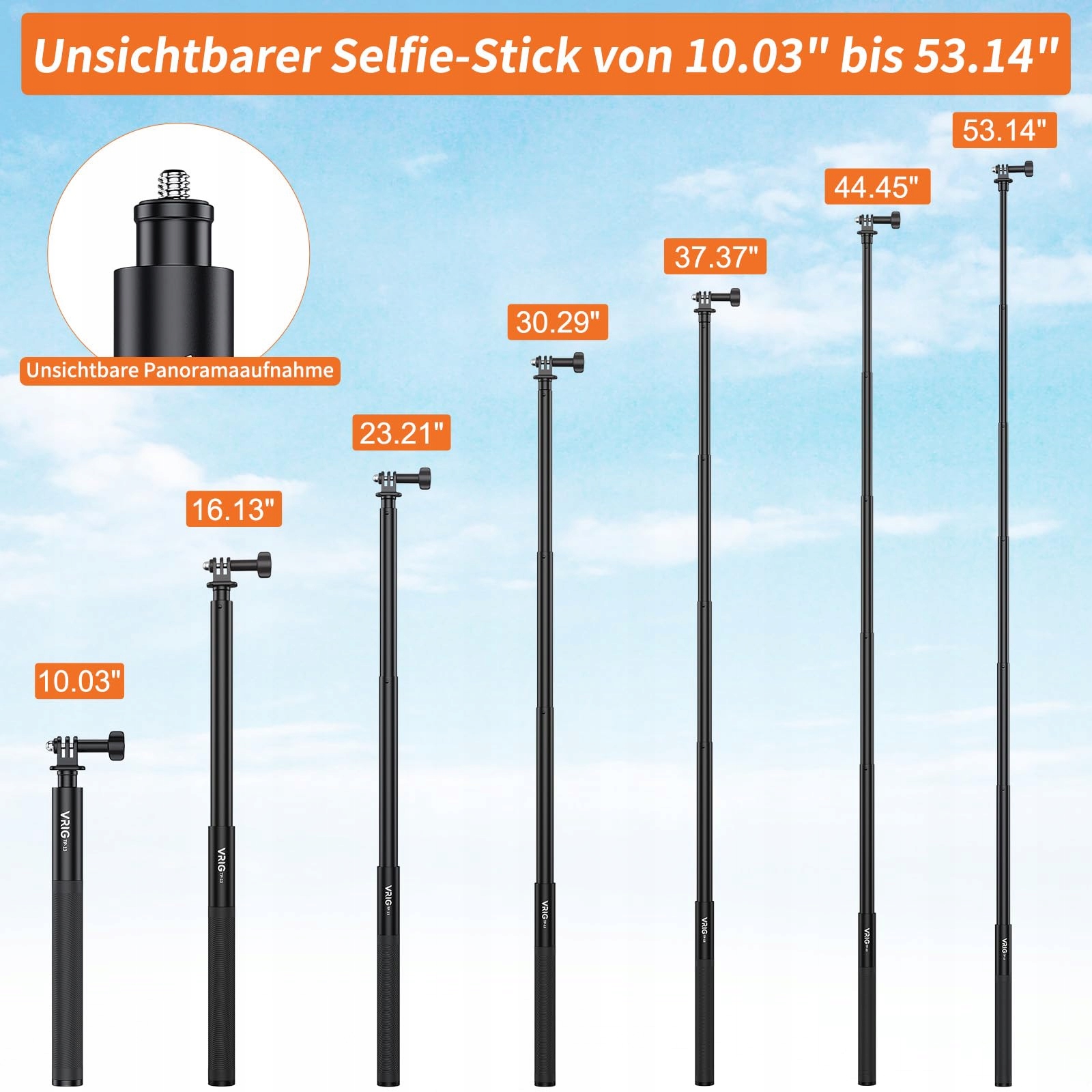 VRIG Selfie Stick 131cm Do INSTA360 GoPro i Smartfonów Czarny — miniatura 4