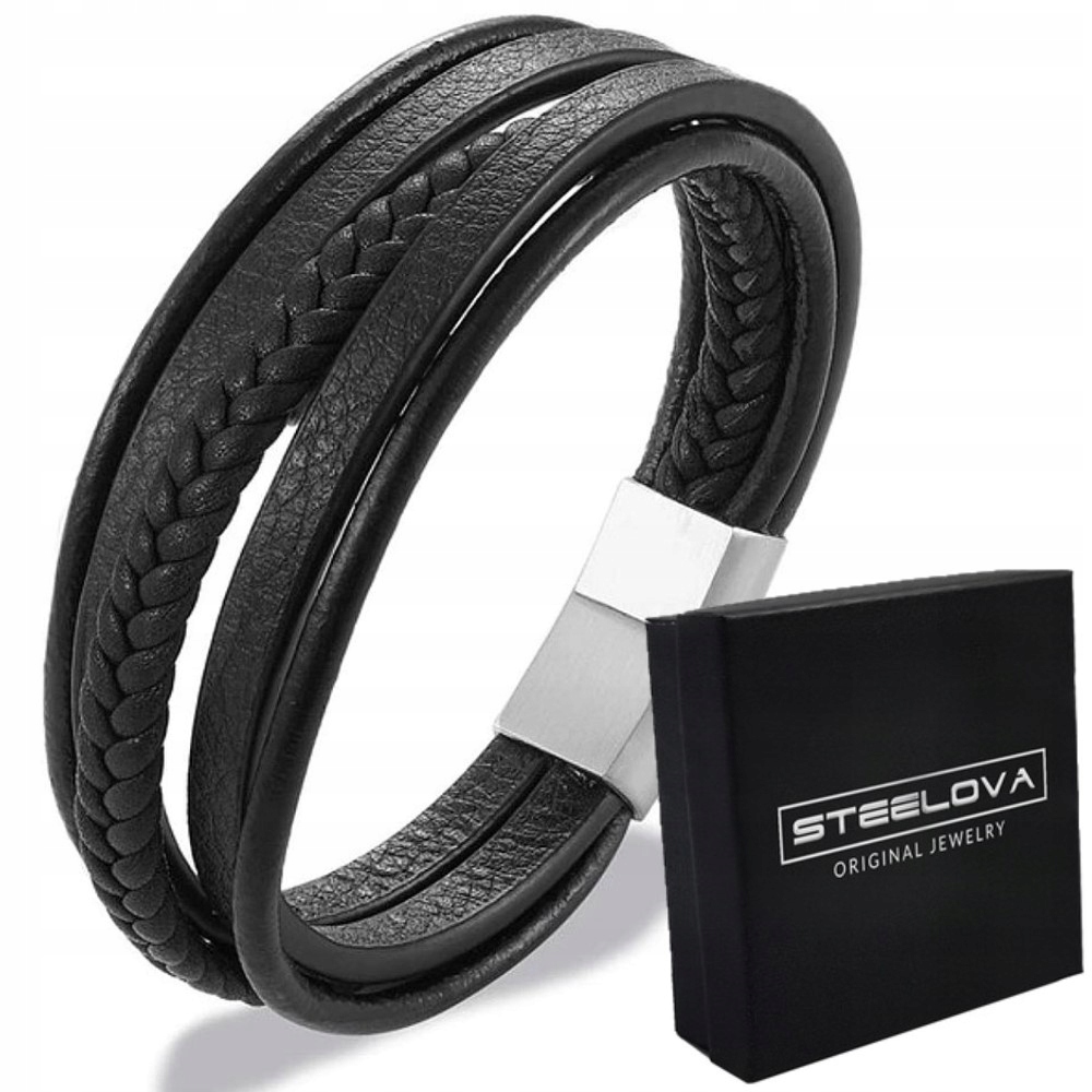 SKÓRZANA BRANSOLETA MĘSKA ZAPIĘCIE NA MAGNES STAL