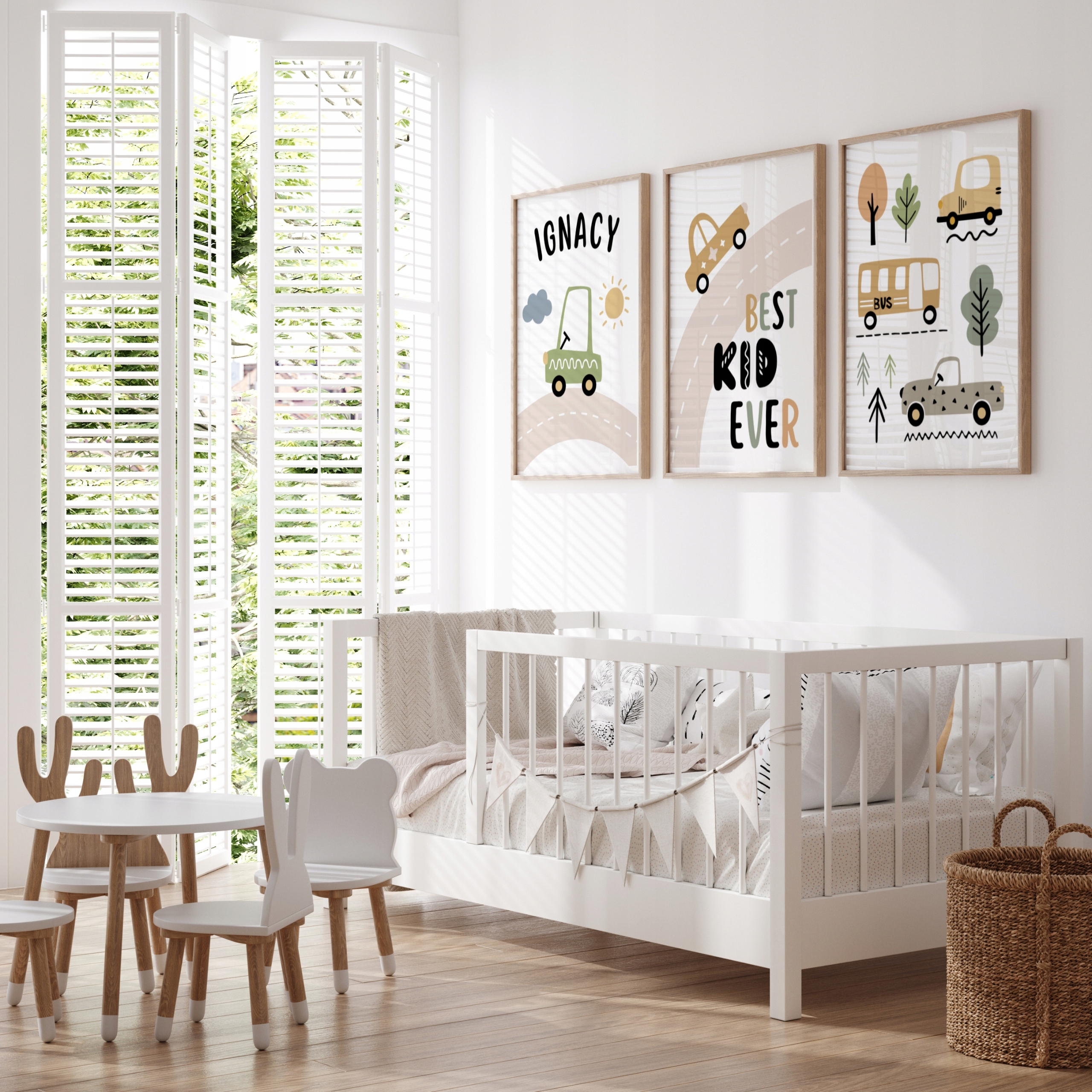 OBRAZKI DO POKOJU CHŁOPCA PLAKATY Z SAMOCHODAMI DLA DZIECI IMIĘ DZIECKA A3 Stan opakowania oryginalne