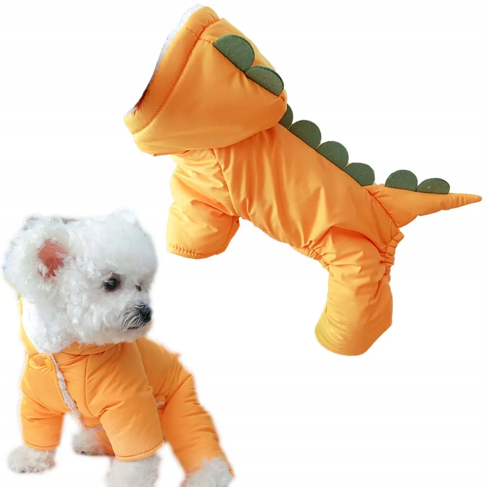 Levně Oblečení Pro Psa Kombinéza Dinosaurus Kevin Teplá S Fleecem Xs Žlutá