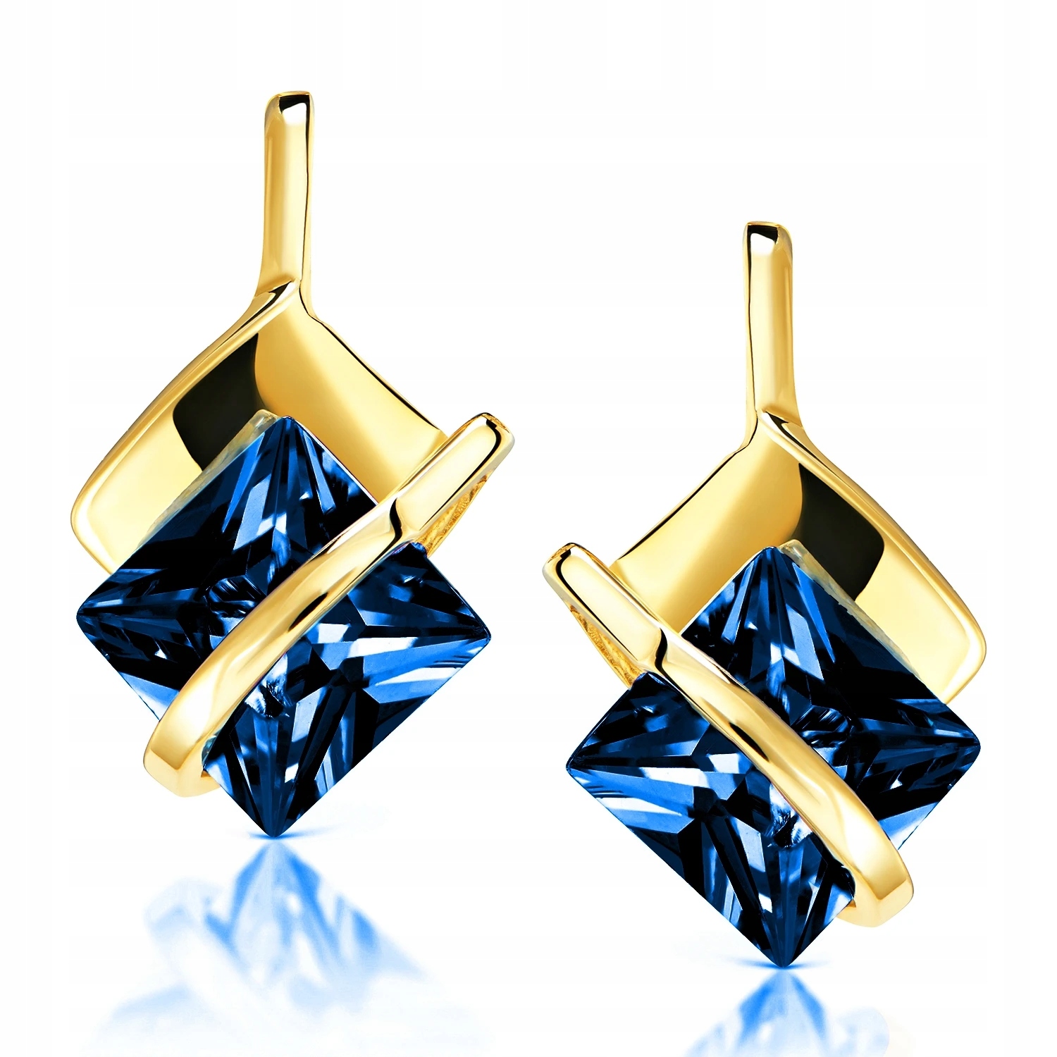 Zlaté Náušnice 585 Safírové Pásky Kámen Zirkon Anglické Zapínání