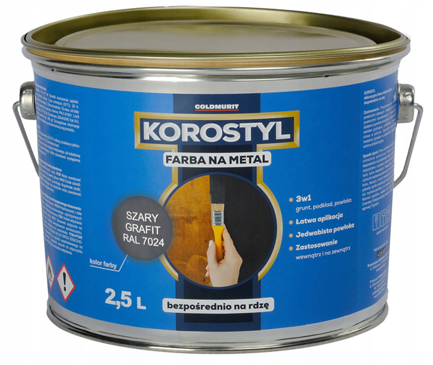 Korostyl grafitowy szary ral 7024 2,5L farba na metal 3w1 Goldmurit