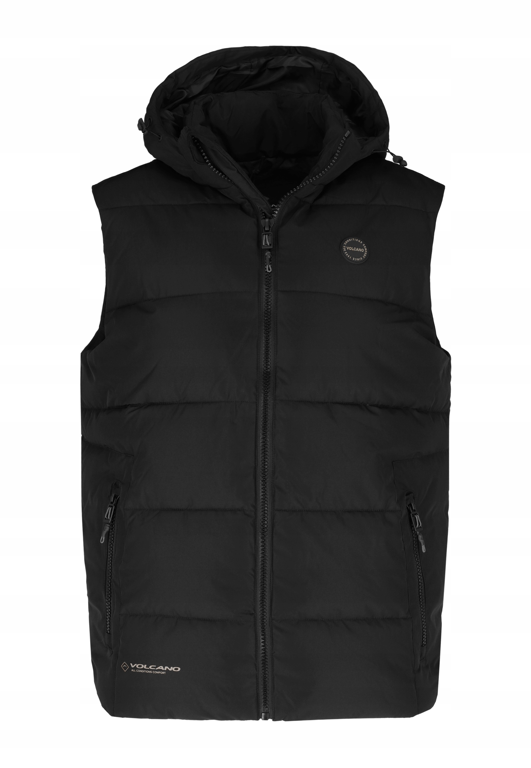 Pánská Prošívaná Bunda Bez Rukávů S Kapucí Černá Volcano V-egon 3XL