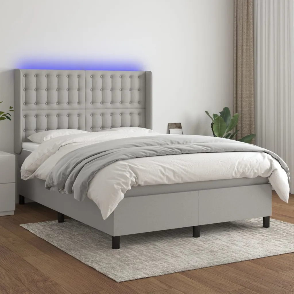 Box spring postel s matrací a Led světle šedá 140x200 cm textil Šedá 313863