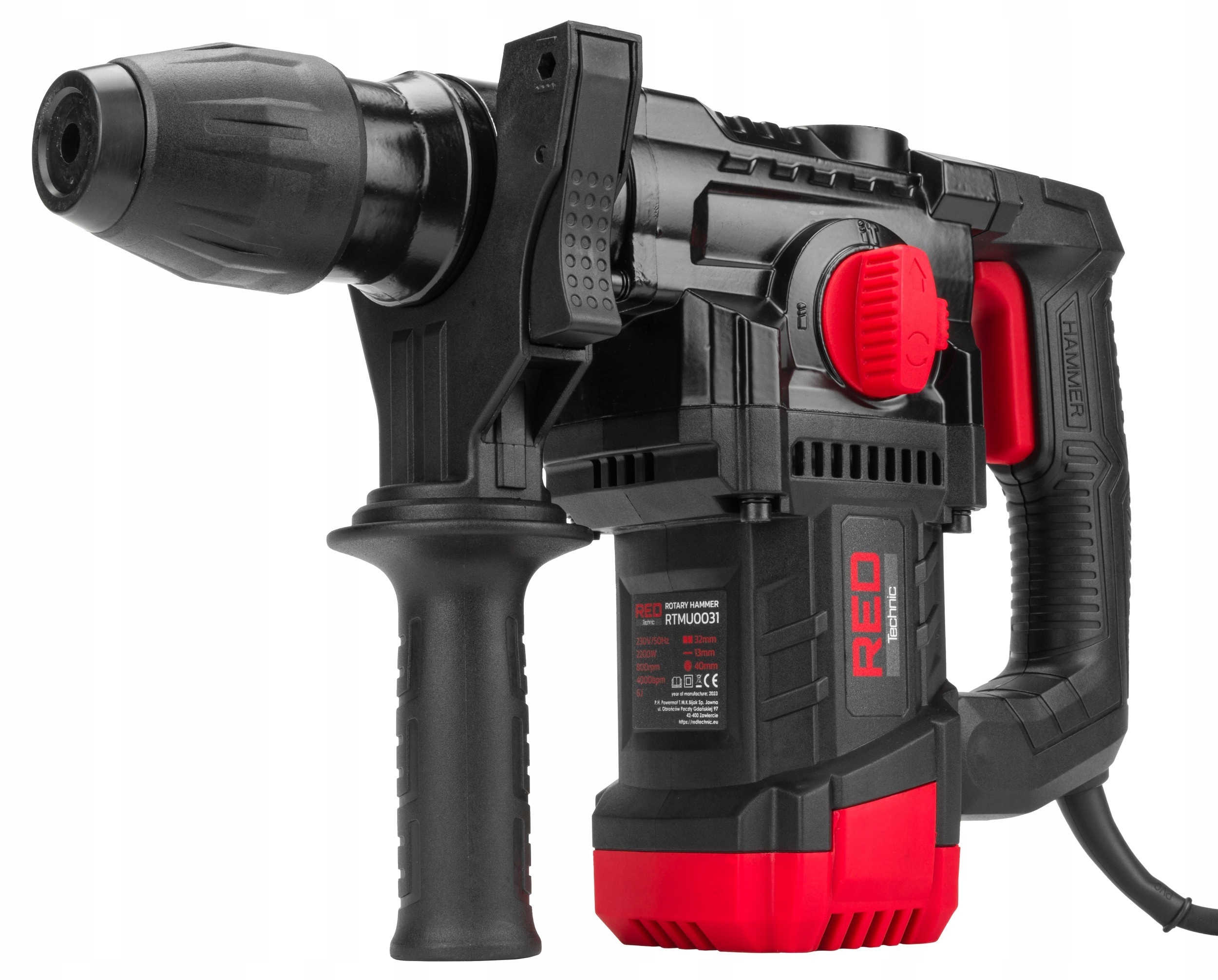 MŁOT UDAROWY MŁOTOWIERTARKA UDAR SDS+ 2200W 6J WALIZKA 3 X WIERTŁO + DŁUTA Seria RED TECHNIC