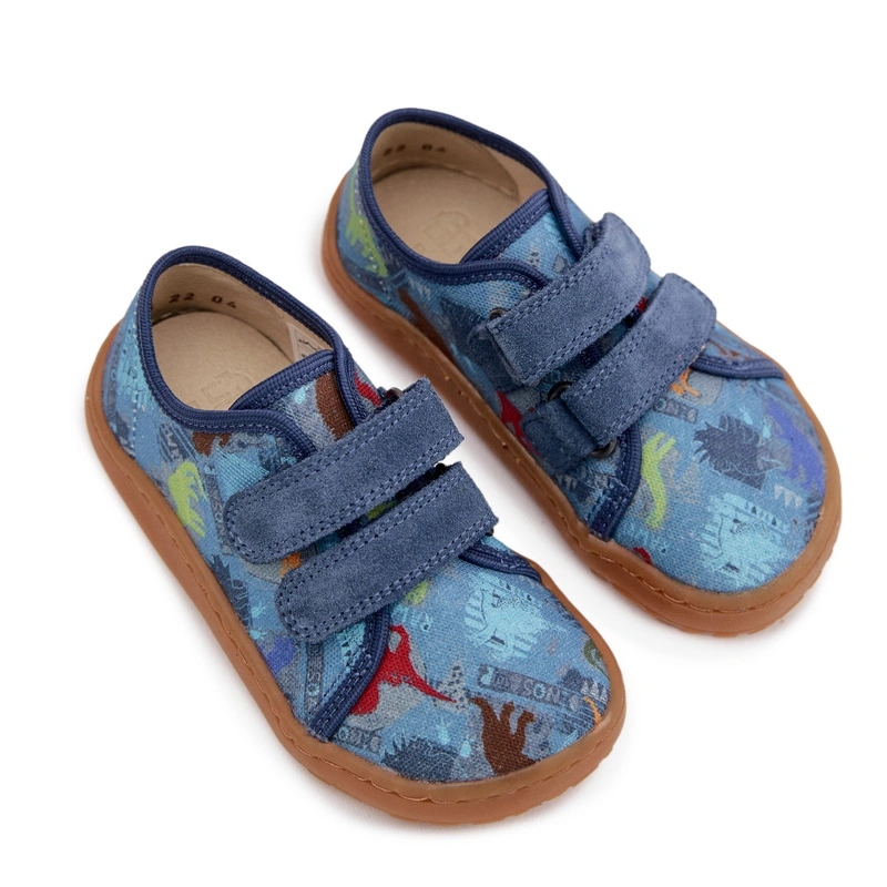 Kapcie Dziecięce Barefoot Dinozaury Froddo Canvas G1700440-15 Niebieskie 22