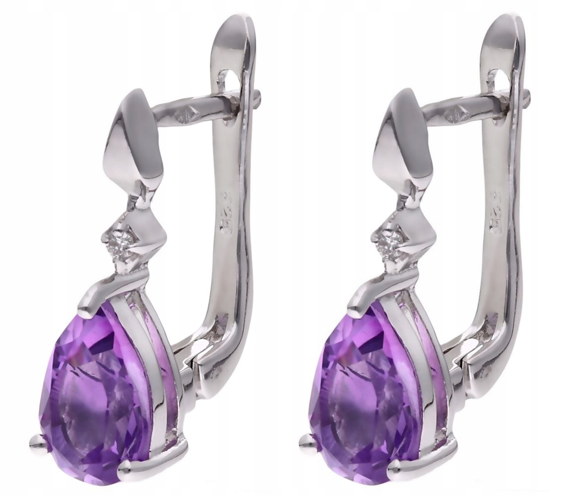Náušnice stříbrné Ag 925 Ametyst a diamant CVD-3394-E-AM