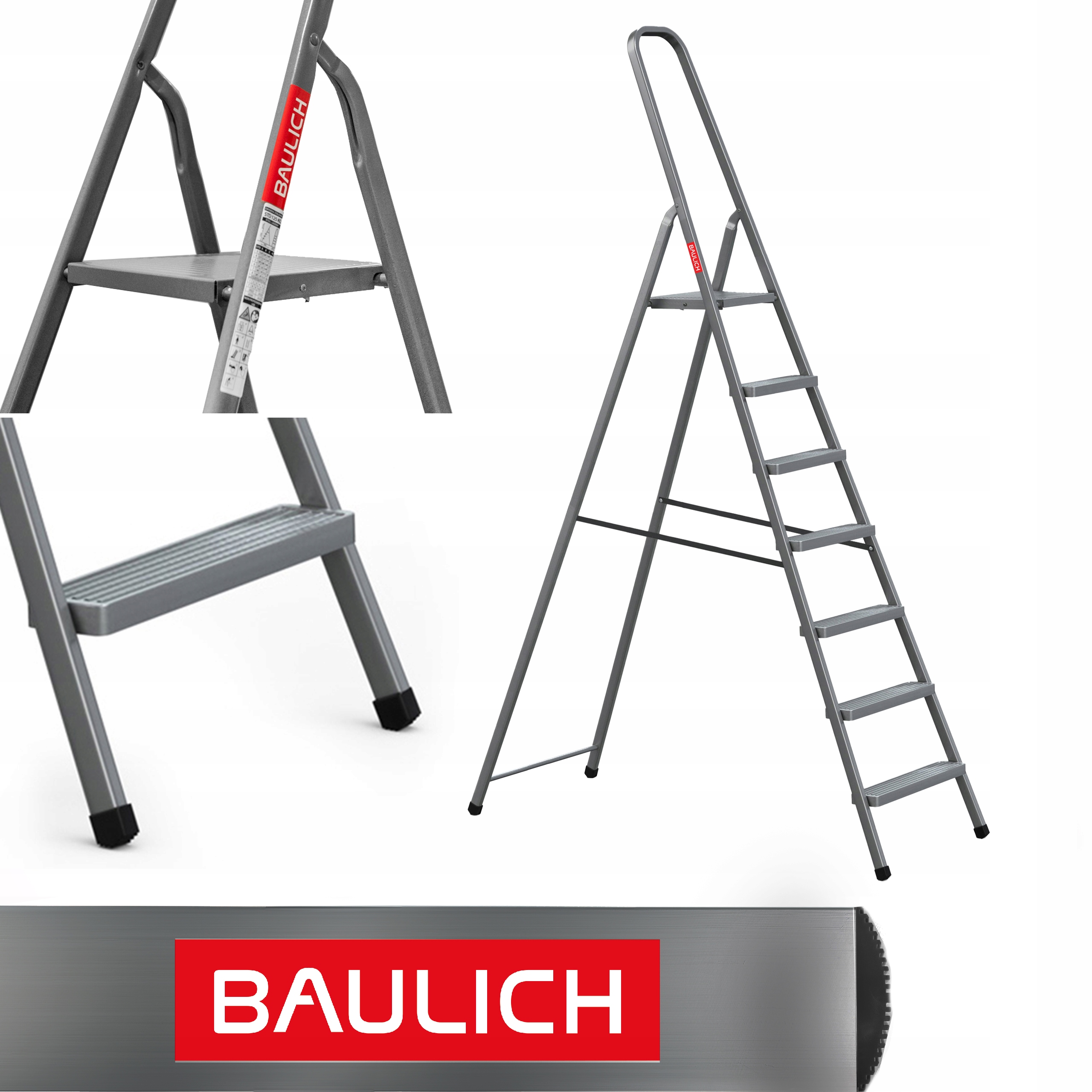 Domáca 7-stupňová skladacia rebríková tyč sivá Baulich