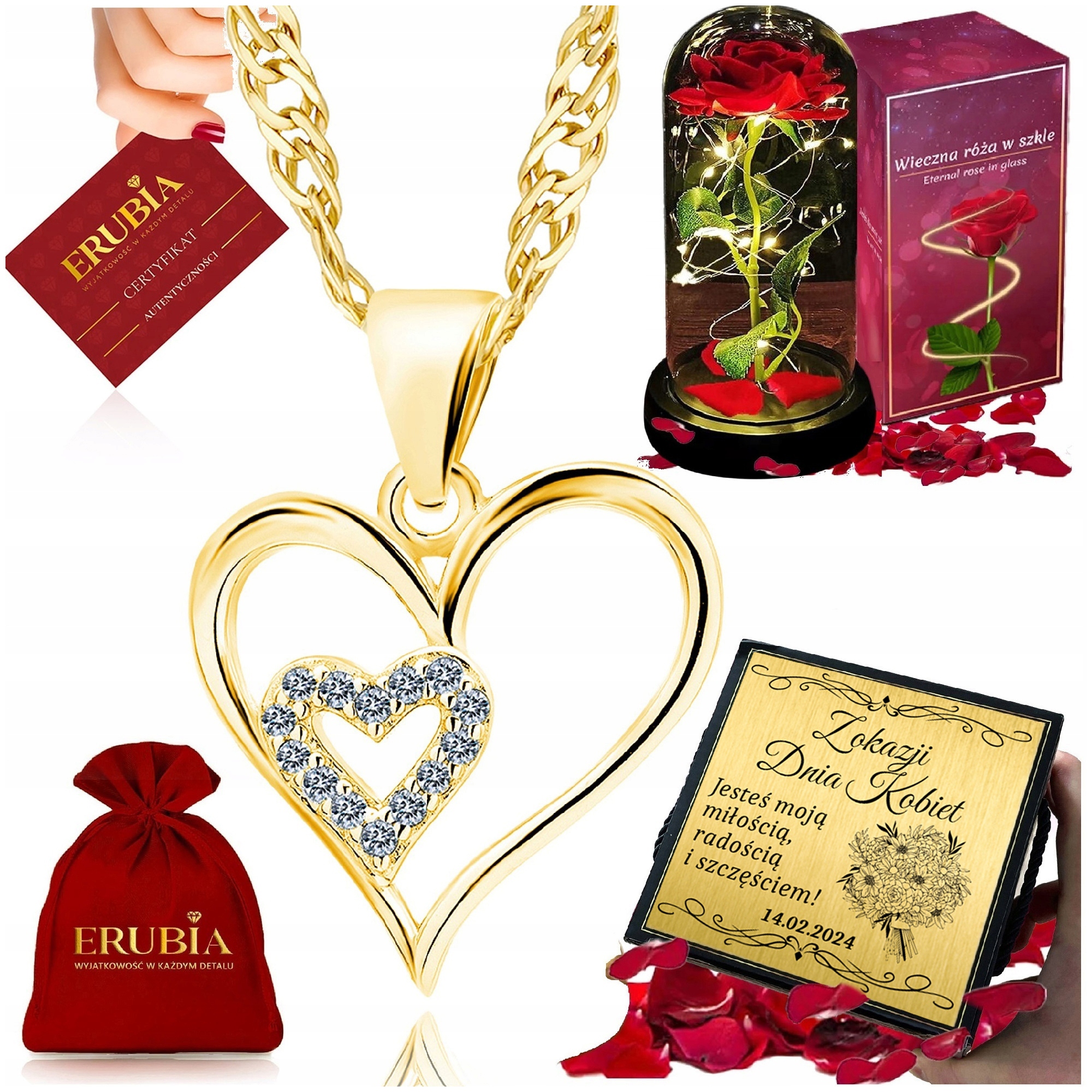 Zlatý Řetízek Srdce, Řetízek Přívěsek 925 Led Věčná Růže Gravírování