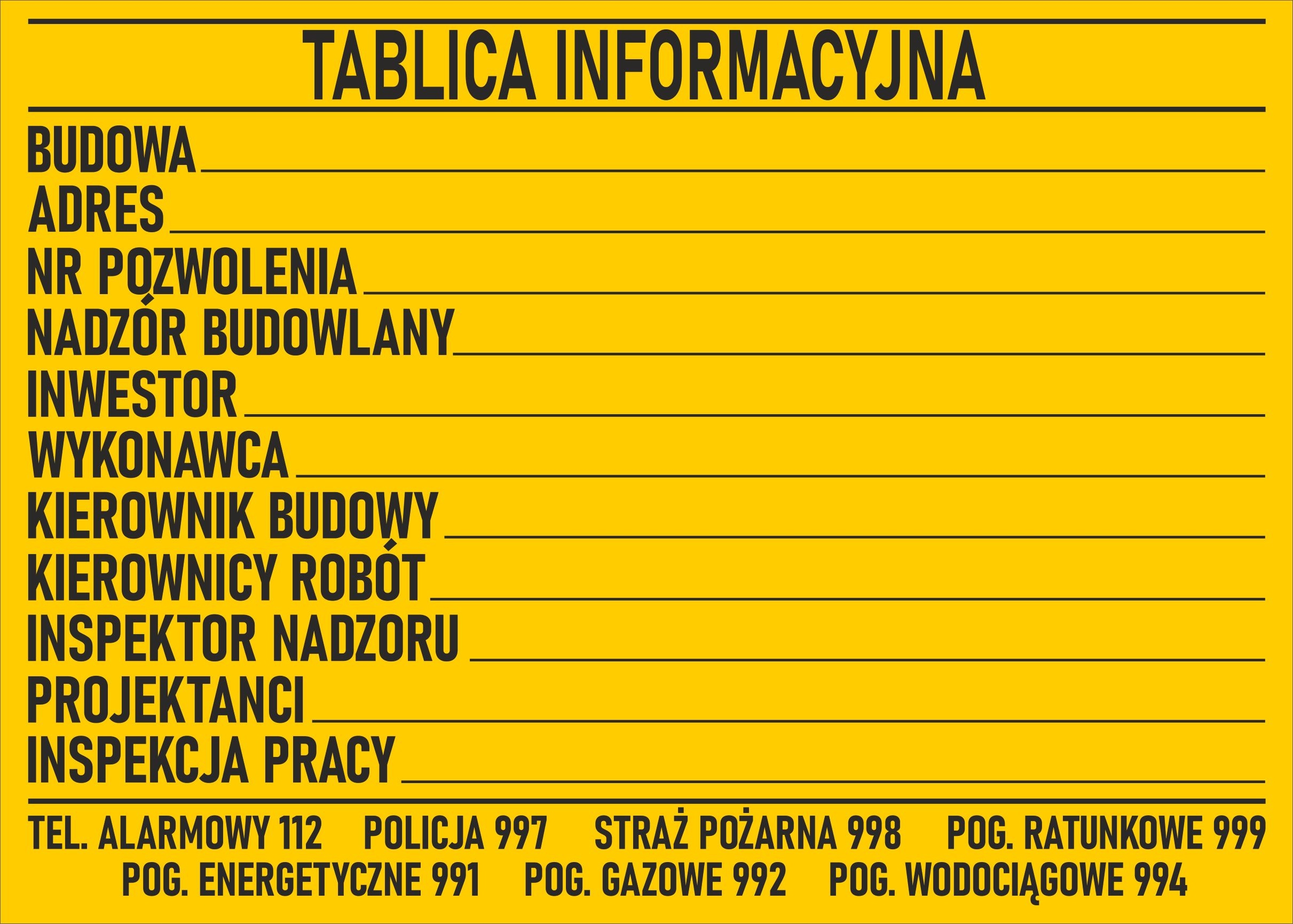 

Tablica informacyjna budowlana 70x50cm