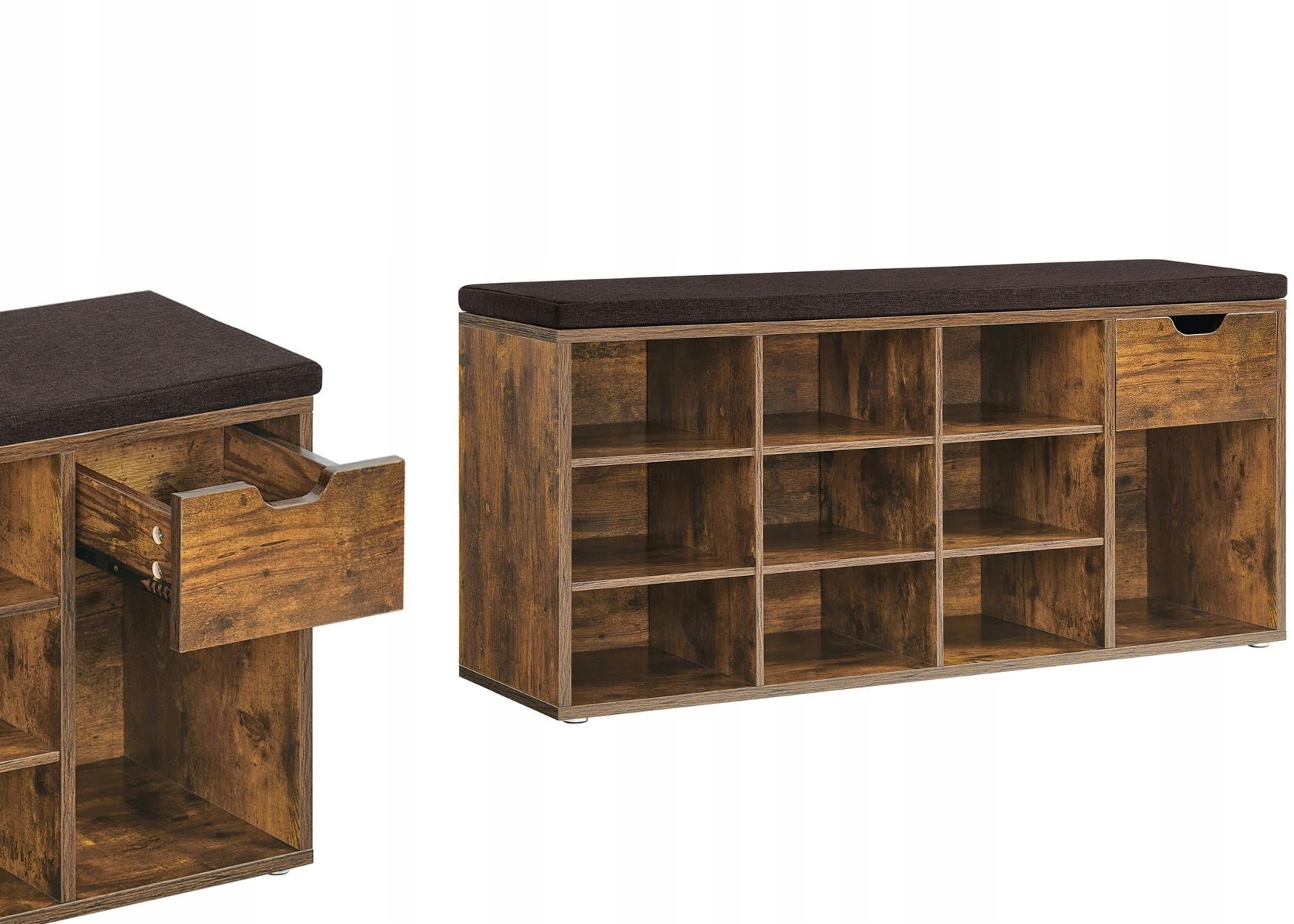 Praktická skrinka na topánky s mäkkým sedadlom 10 x polička a zásuvka Loft