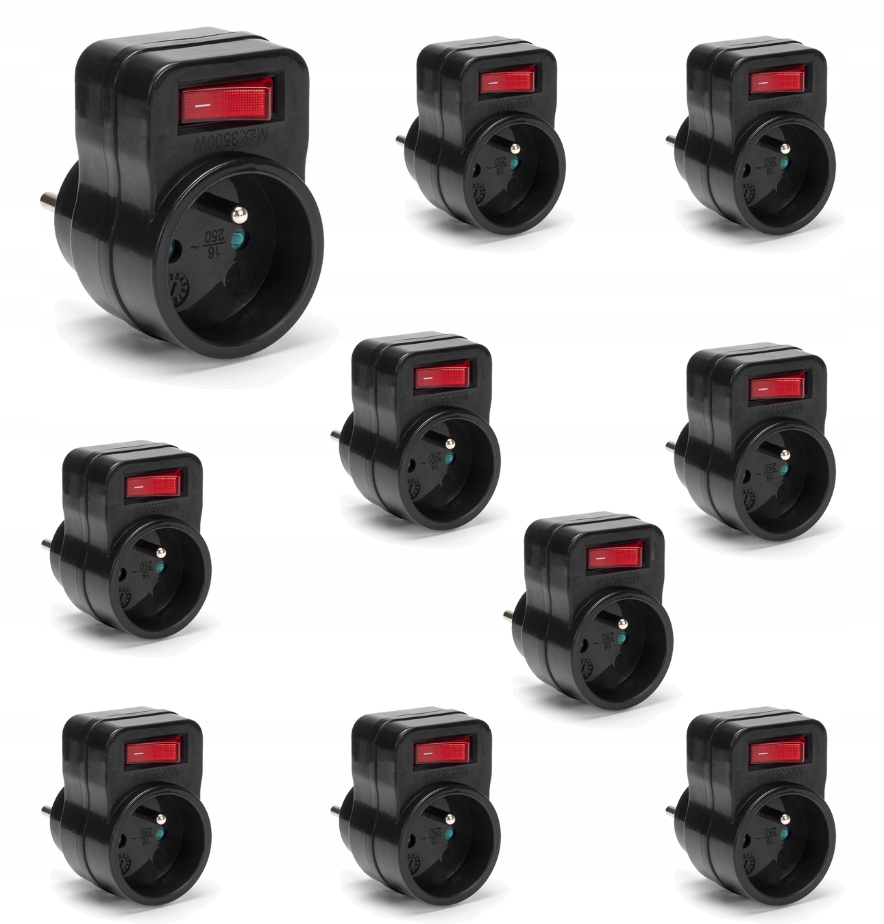 Rozbočka Síťový Jednoduchý S Vypínačem 3500 W Černý, Sada 10 Kusů