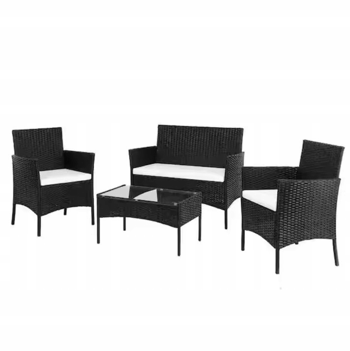 Czarny zestaw mebli rattanowych 4os sofa stół krzesła ogrodowy