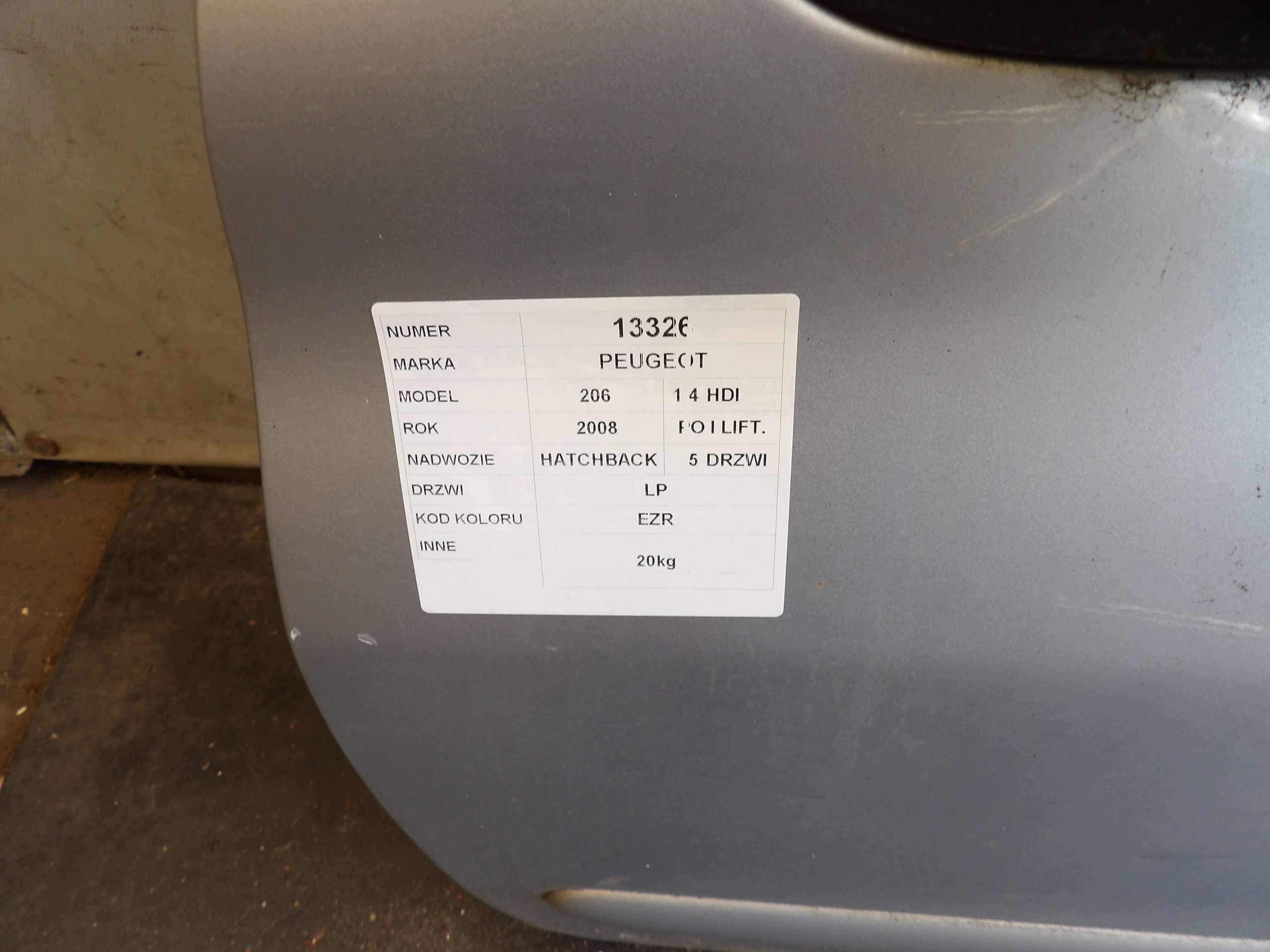 Peugeot 206 door front left 5d EZR