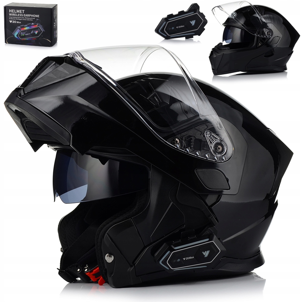 Motocyklová Prilba S Čiernym Leskom Flip Up 22.06 Clona Interkom