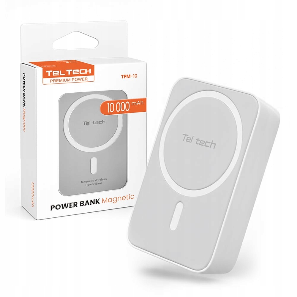 Teltech Powerbank 10000 mAh Indukční MagSafe Magnetický Bílý Slim