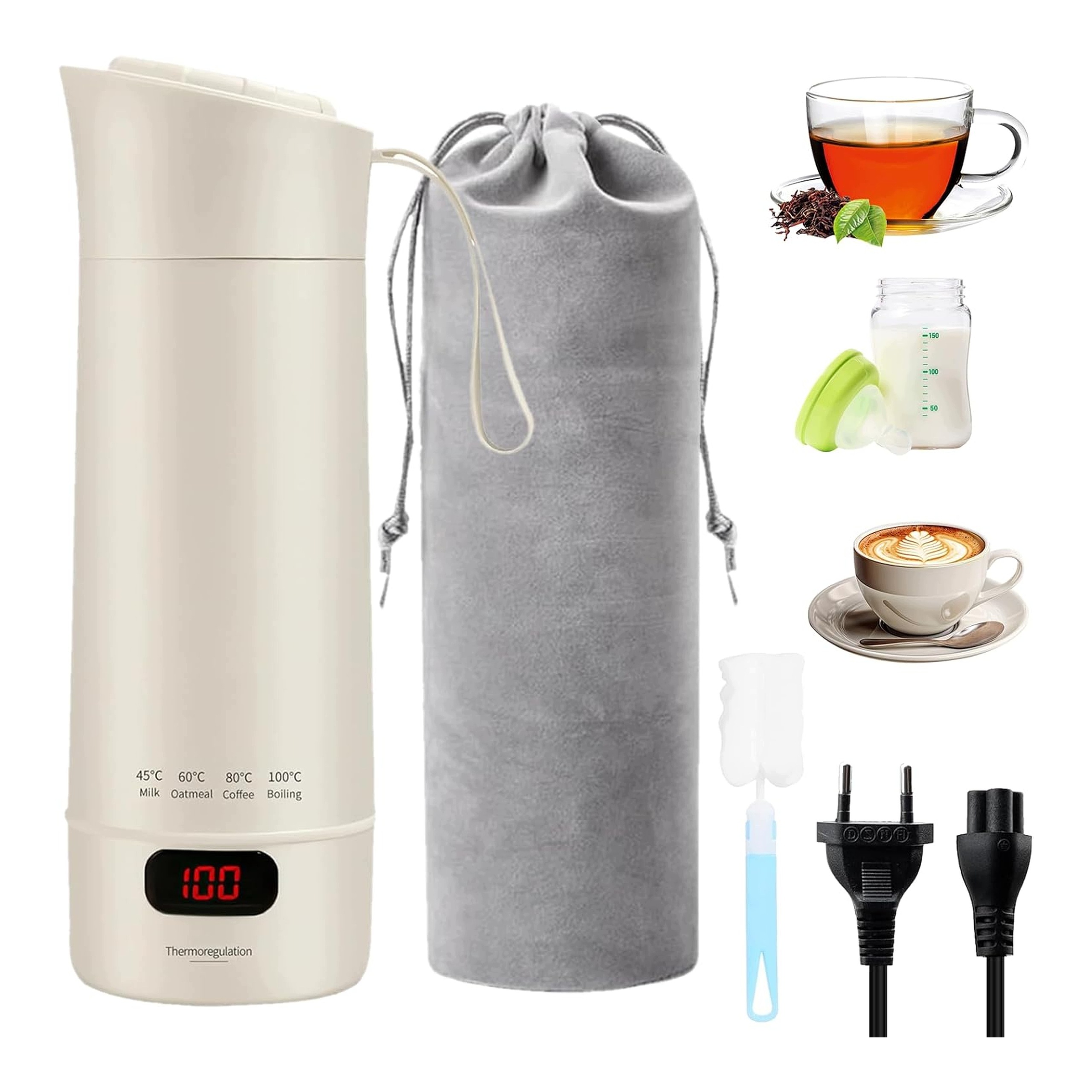 Elektrická varná konvice podrožná 400ML Mini 300W Regulace teploty LCD Malá