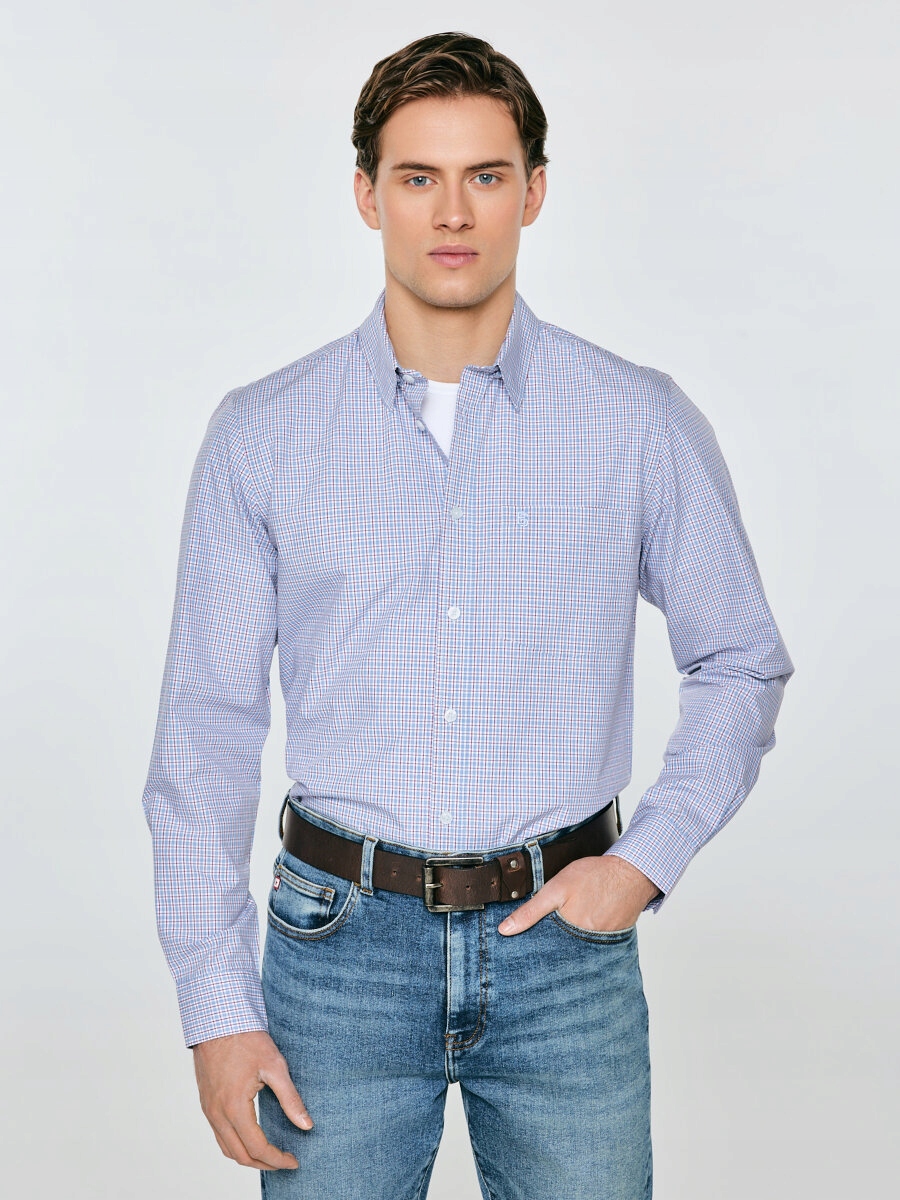 Big Star Pánská košile s jemným kostkovaným vzorem modrá Gubinertos 401 M