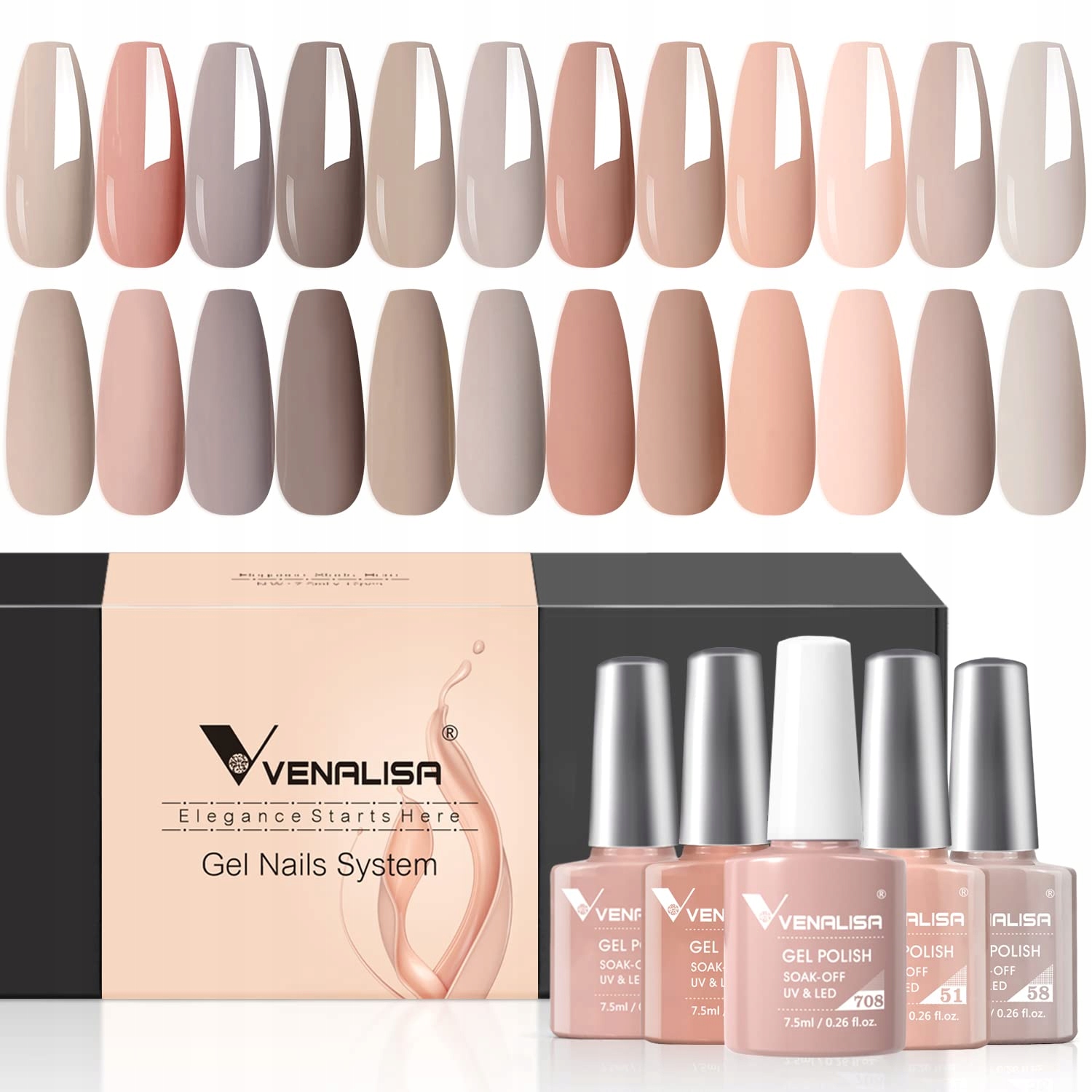 Sada Uv gelových laků na nehty Venalsia, přírodní Pink šedá, tělová, pastelová
