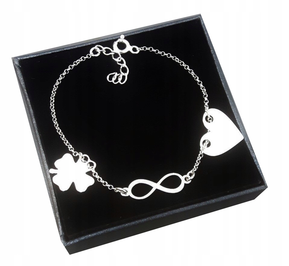 

Srebrna bransoletka 3 zawieszki infinity Grawer