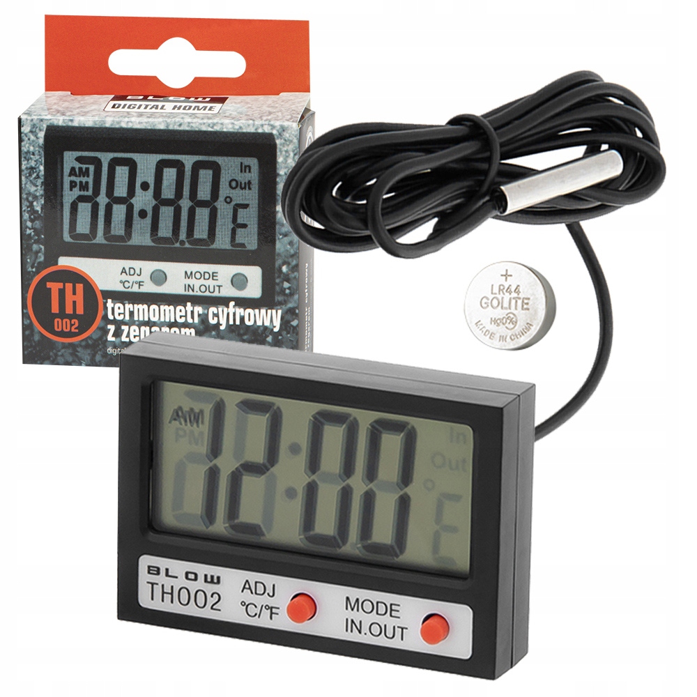 TERMOMETR PANELOWY ZEWNĘTRZNY °C /°F WEW/ZEW ZEGAR LCD 12/24 + BATERIA