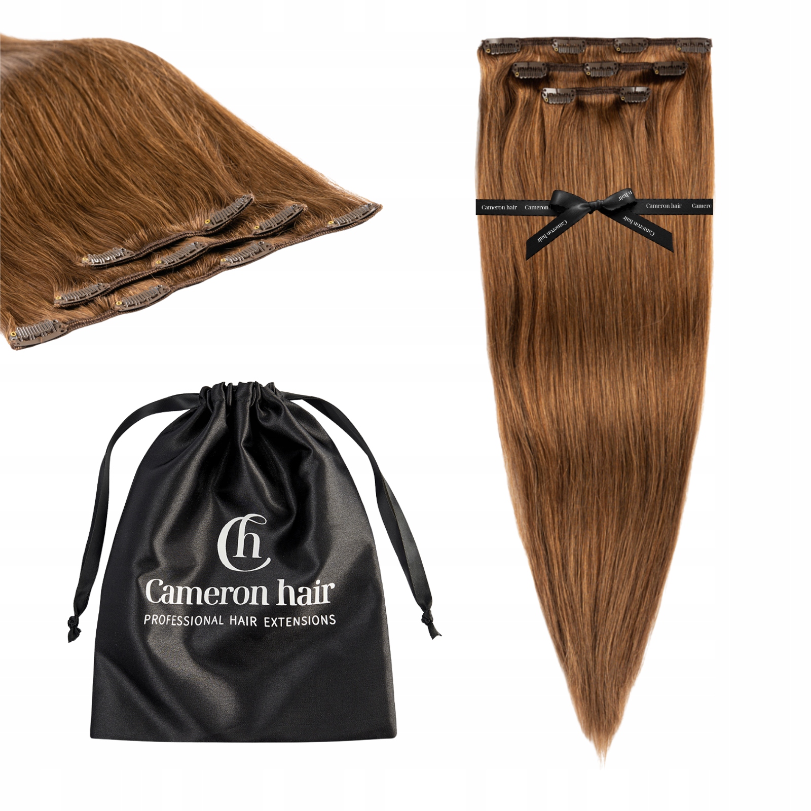 Přírodní vlasy Clip In 60 cm 3 pásky 65 gramů #6 Zlatý bronz příchytky