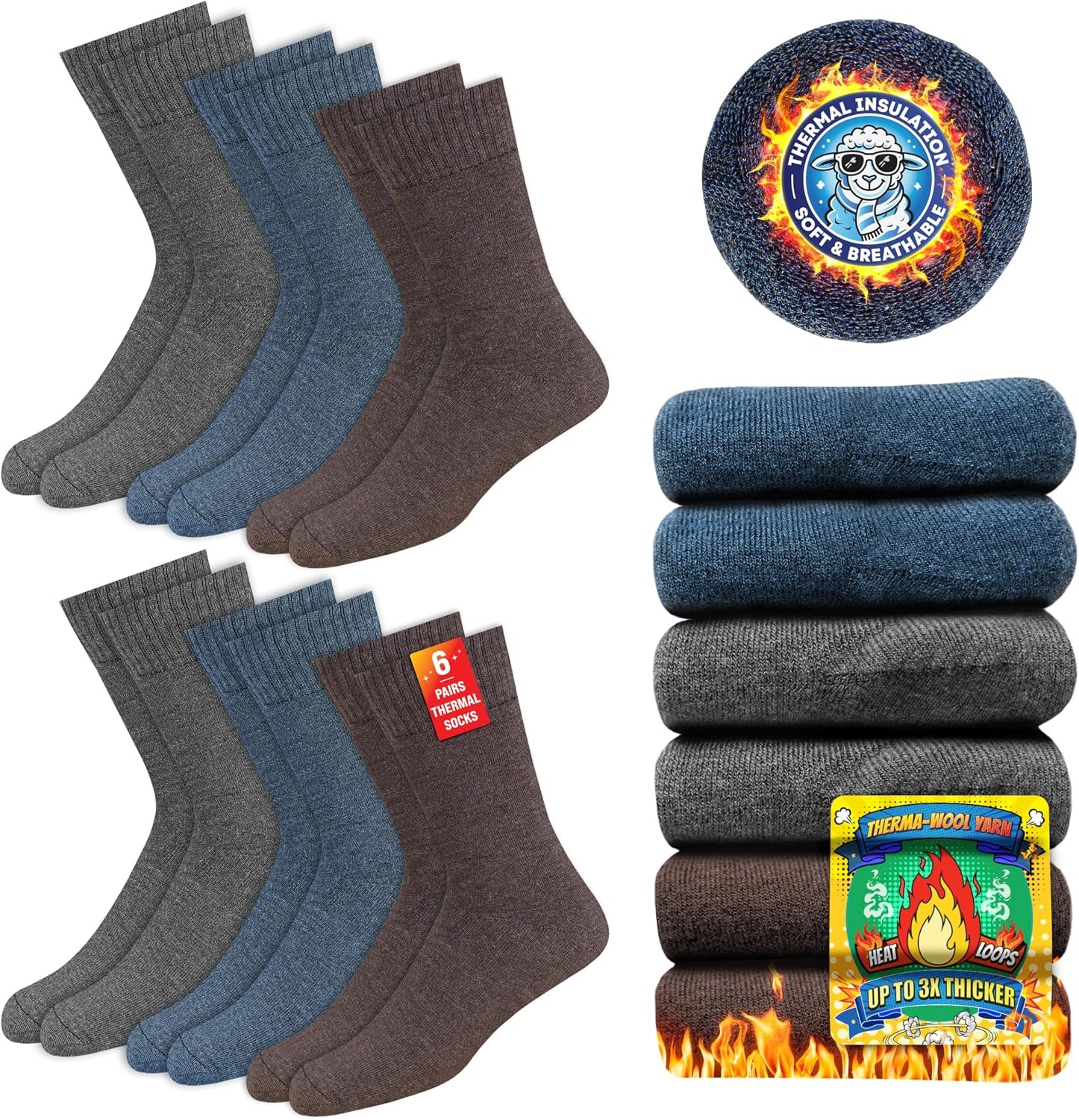Skarpety termiczne zimowe 3x grubsze frotte 6 par 46-49 Eu