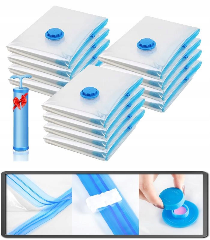 Levně Vakuové Sáčky Na Oblečení 110 x 110 S Pumpičkou V Hermetické Sadě 12 Kusů