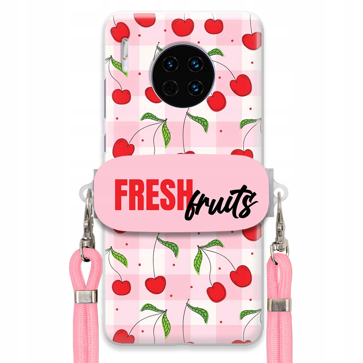Puzdro pre Huawei Mate 30 Pro Case Držiak šnúrok Ružový Fresh Fruits Mriežka