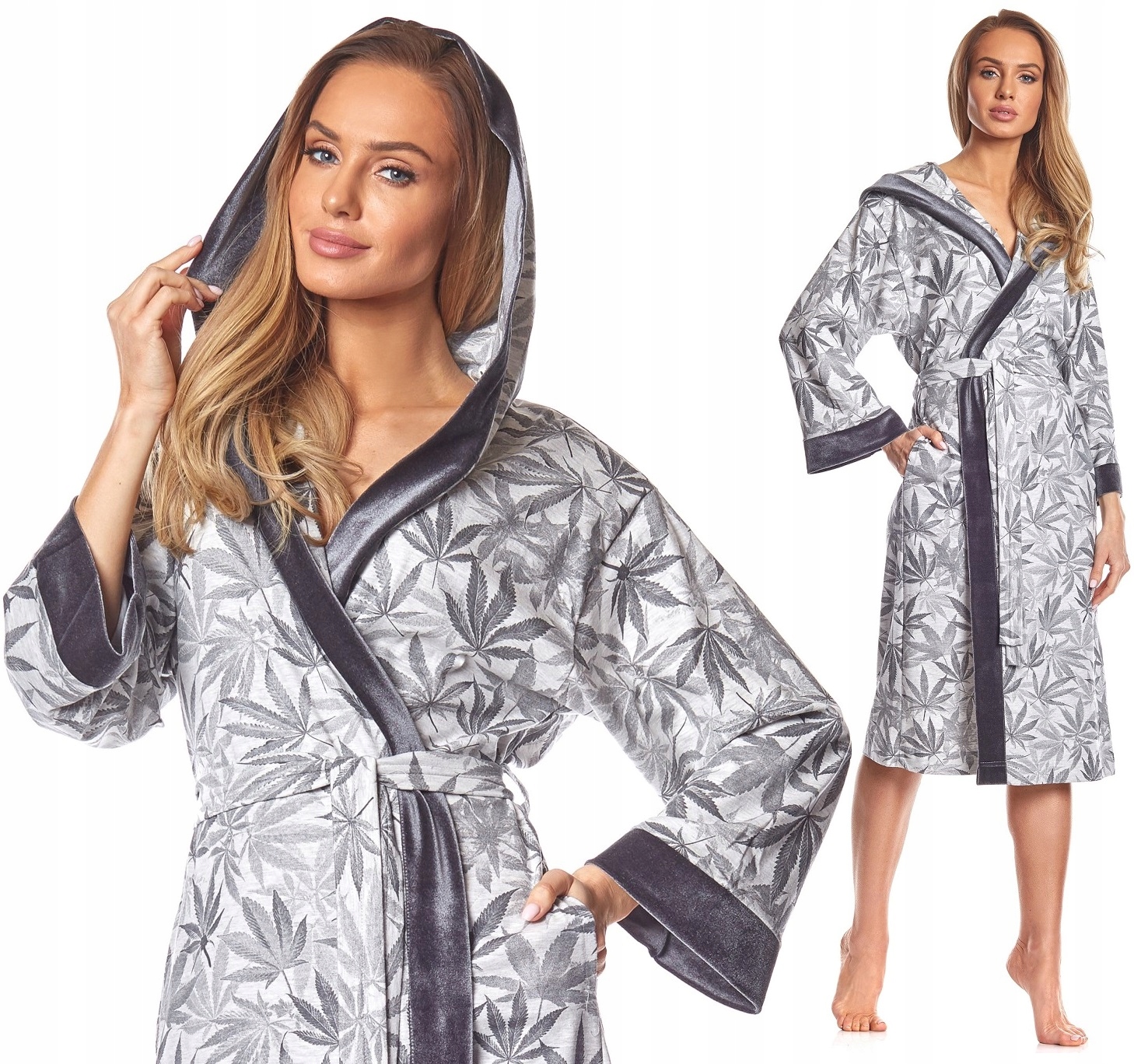 

Długi Bawełniany Szlafrok Damski Kaptur Podomka L