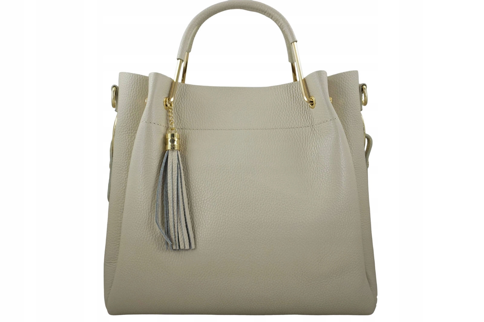 Torebka kuferek damska ze skóry naturalnej z frędzlami - Beżowa jasna