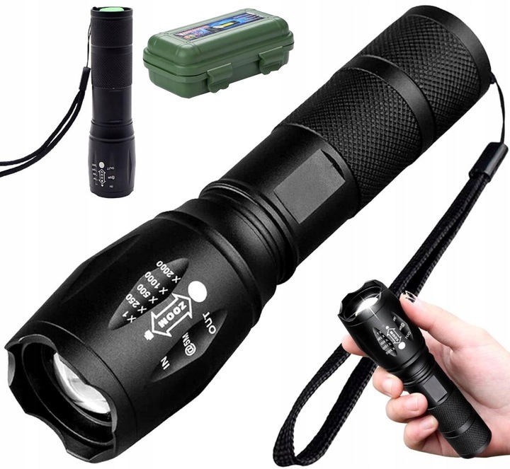 Mocna Latarka TAKTYCZNA LED Policyjna dioda ZOOM NA BIWAK SZPERACZ MEGA Długość 13 cm