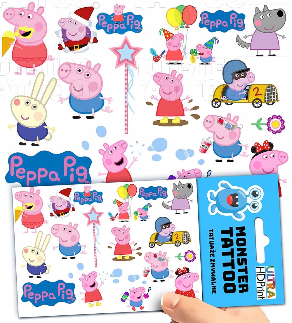 TATUAŻE ZMYWALNE TYMCZASOWE DLA DZIECI DZIECIĘCE PEPPA PIG WZORY ORYGINALNE