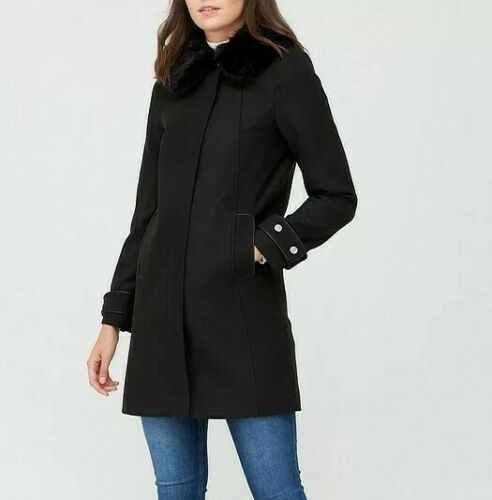 V By Very Kabát s límcem z umělé kožešiny, černý – velikost S Eu 36