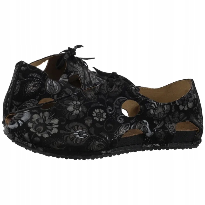 Kožené dámské sandály Maciejka černé/květinové 06431-38 černé